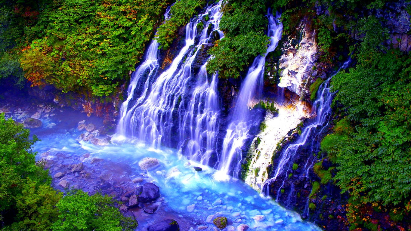 Обои водопад сироганэ, водопад, природа, водоем, гидроресурсы в разрешении 1366x768