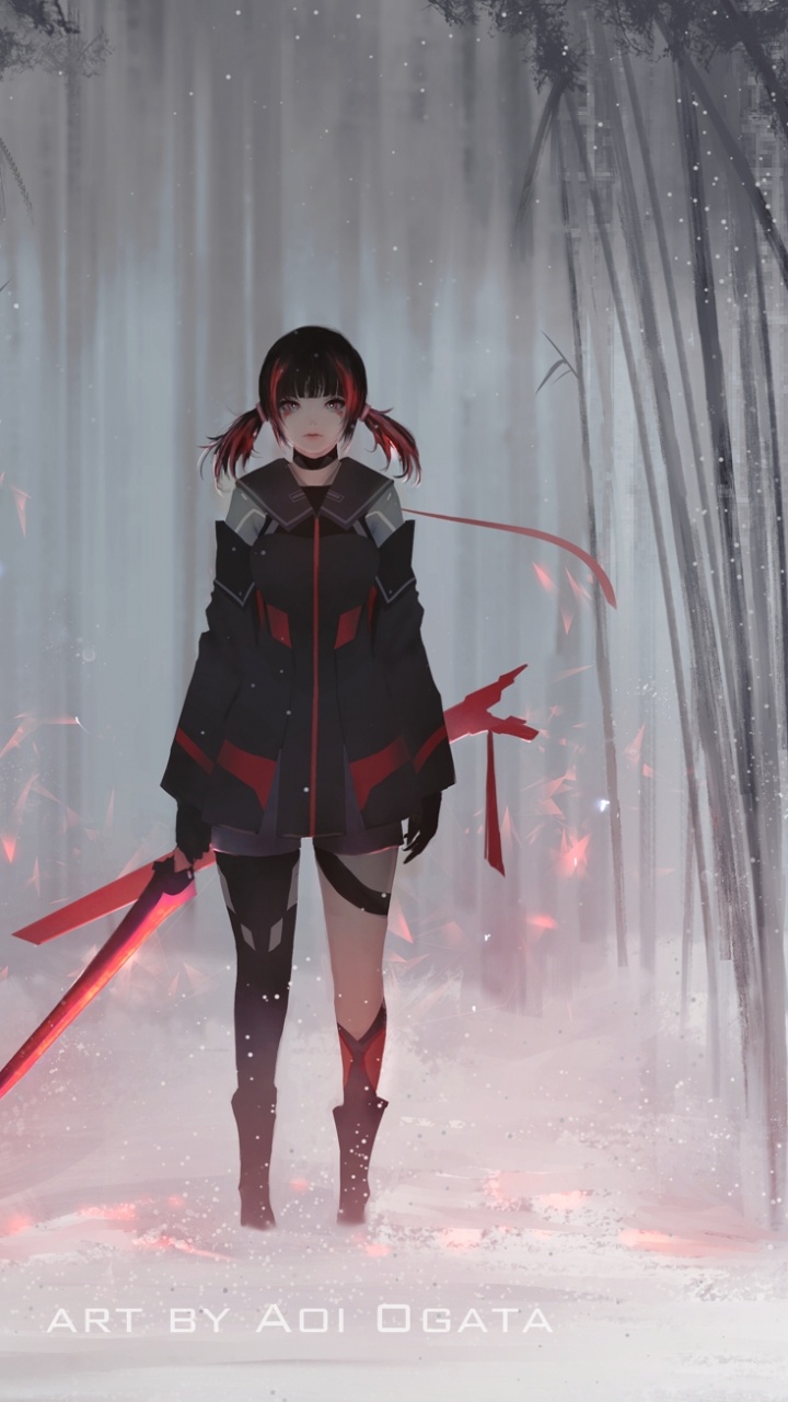 Обои Огата Аой, аниме, дерево, забава, зима в разрешении 720x1280