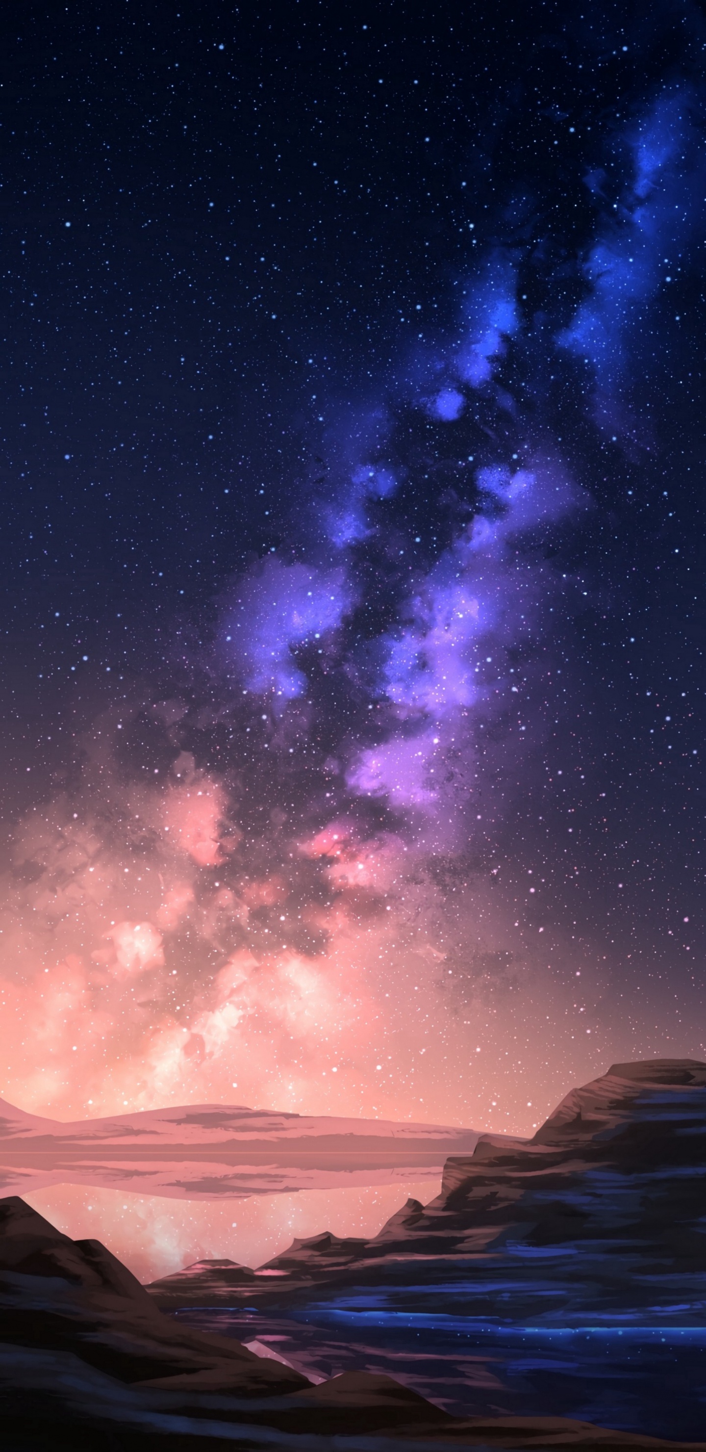 Обои ночное небо, звезда, Аврора, атмосфера, астрономический объект в разрешении 1440x2960