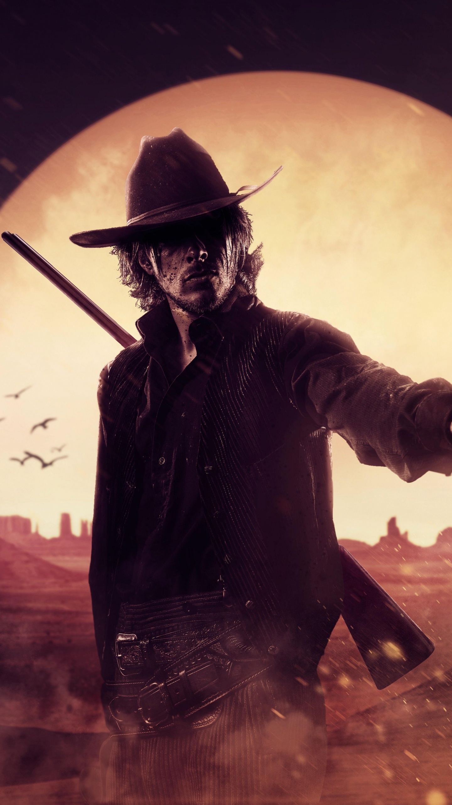 Обои red dead redemption 2, red dead redemption, иллюстрация, мир, космос в разрешении 1440x2560