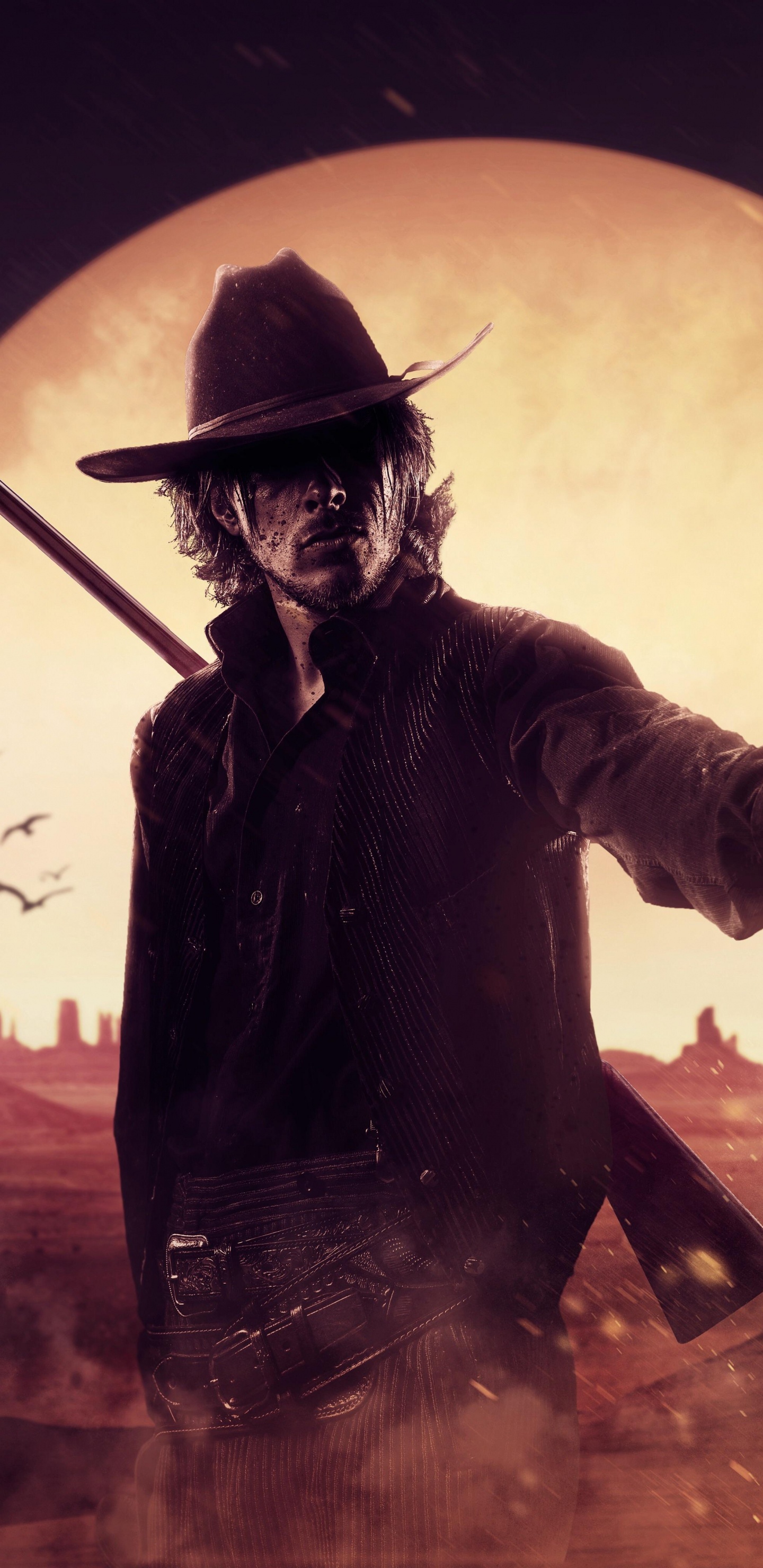 Обои red dead redemption 2, red dead redemption, иллюстрация, мир, космос в разрешении 1440x2960