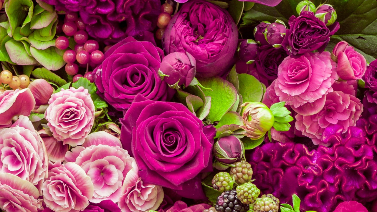 Обои красивые розовые цветы, цветок, Роза, розовый, цветочный букет в разрешении 1280x720