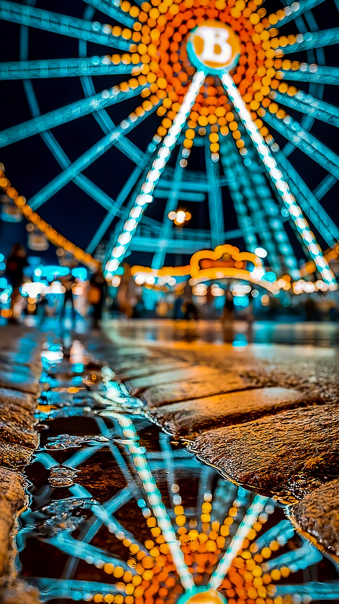 Обои колесо обозрения, свет, синий, природа, освещение в разрешении 1080x1920