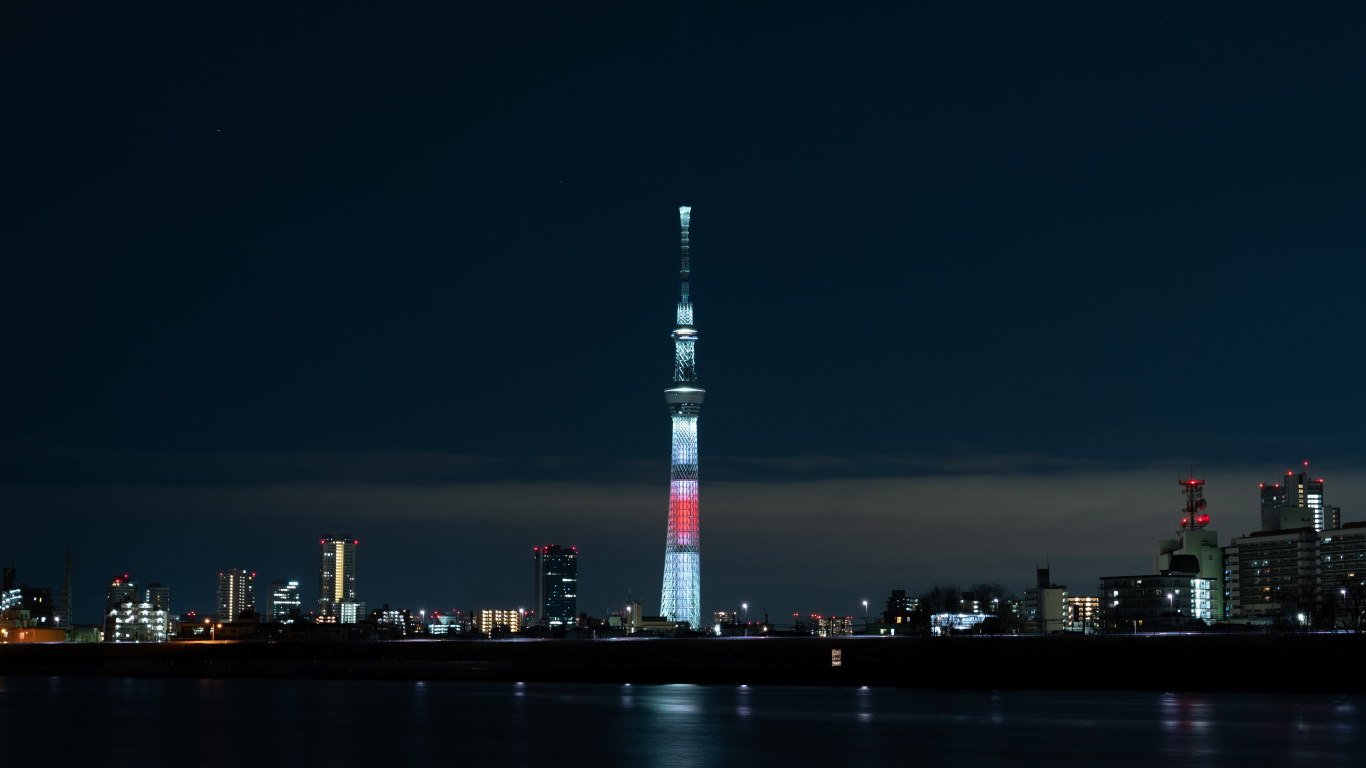 Обои вышка, ночь, ориентир, город, Япония в разрешении 1366x768