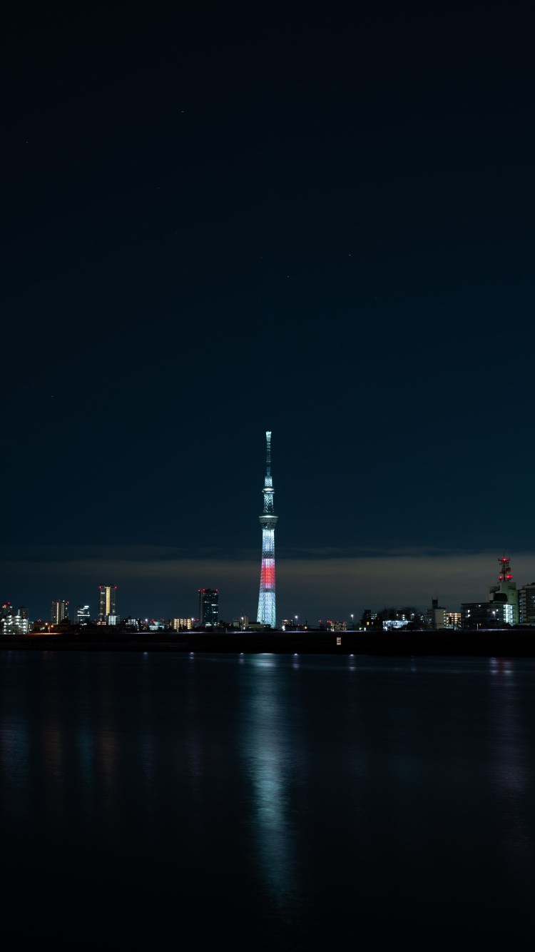 Обои вышка, ночь, ориентир, город, Япония в разрешении 750x1334
