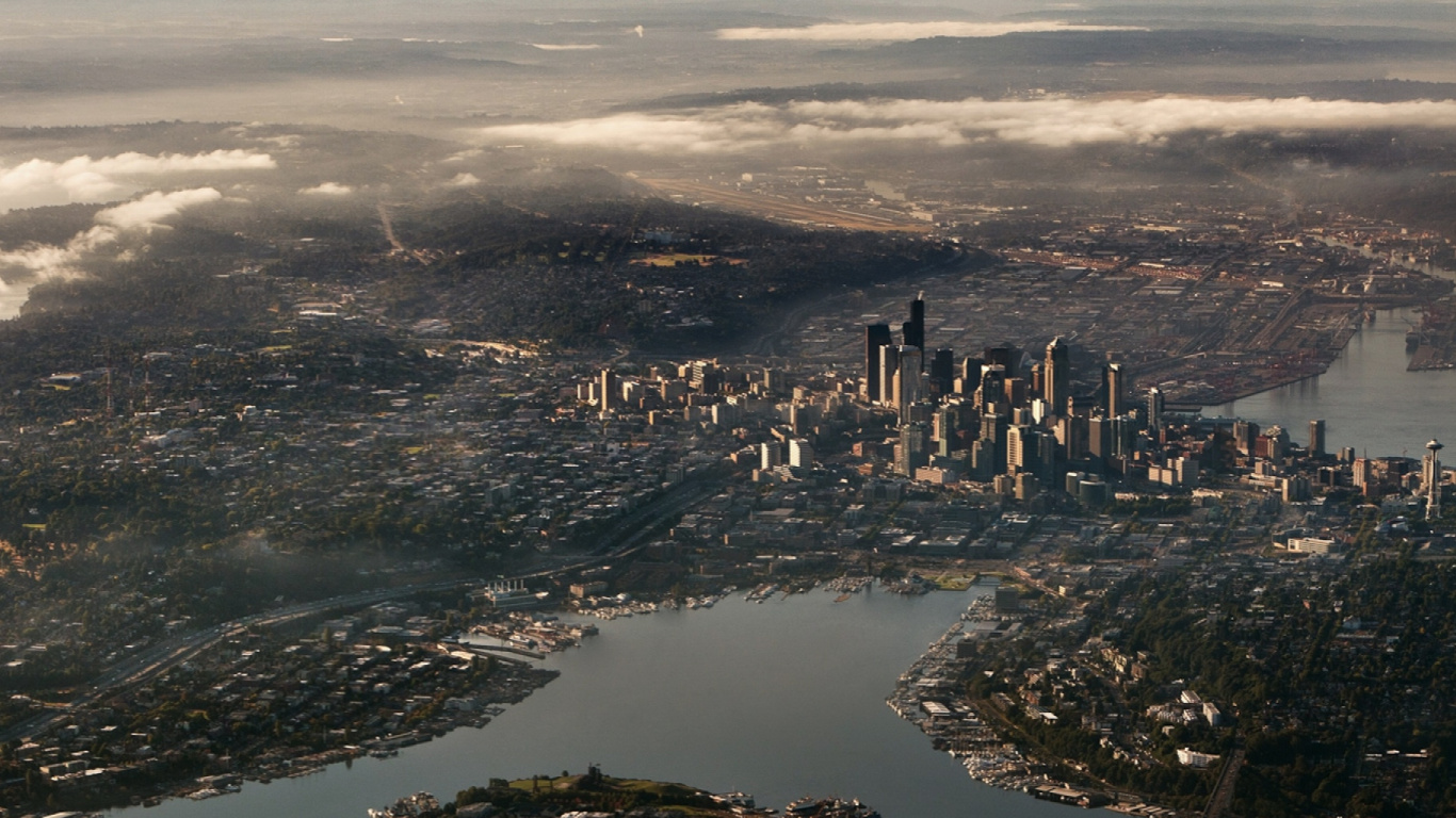 Обои Сиэтл, вода, город, облако, горизонт в разрешении 1366x768