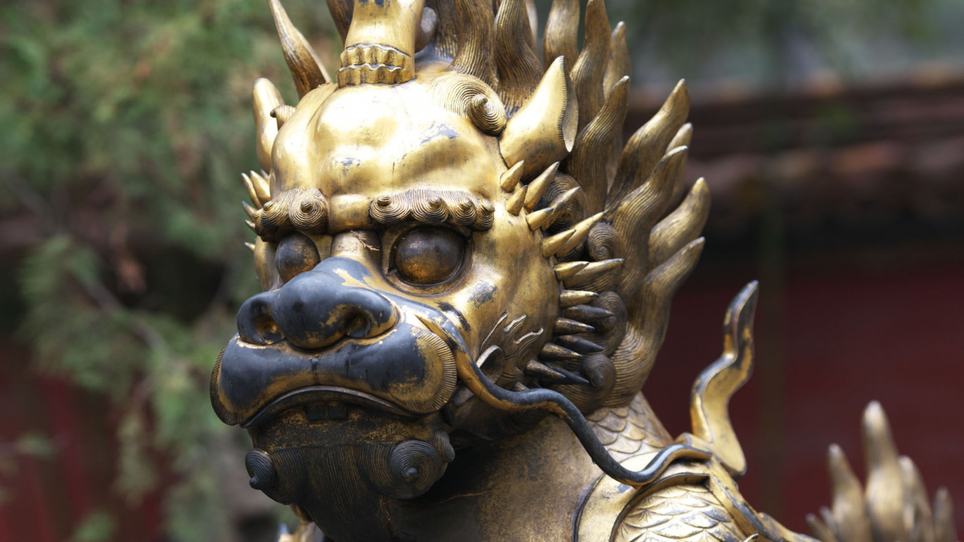 Обои скульптура, статуя, дракон, Китай, металл в разрешении 1366x768