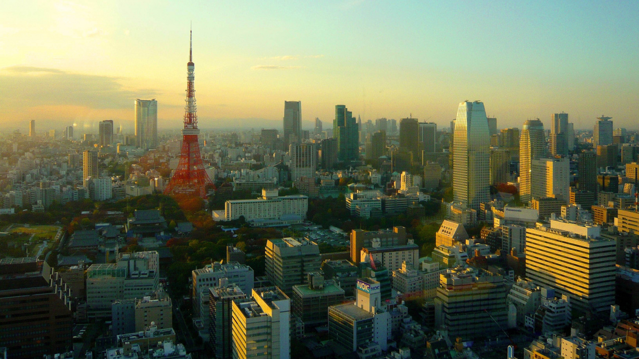 Обои токийская башня, городской пейзаж, город, городской район, метрополия в разрешении 1280x720