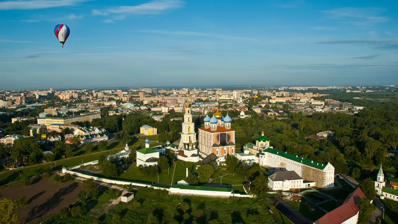 Обои Москва, полеты на воздушном шаре, воздушный шар, город, кострома в разрешении 1366x768