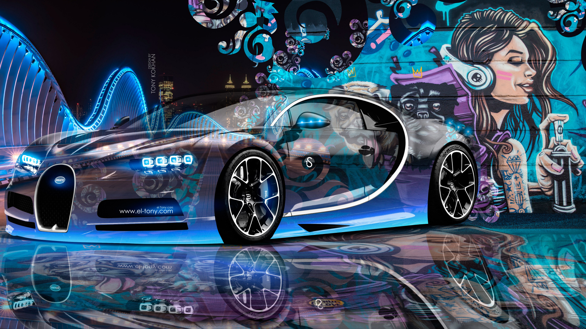 Обои авто, спорткар, городской автомобиль, граффити спорт, технологии в разрешении 1920x1080