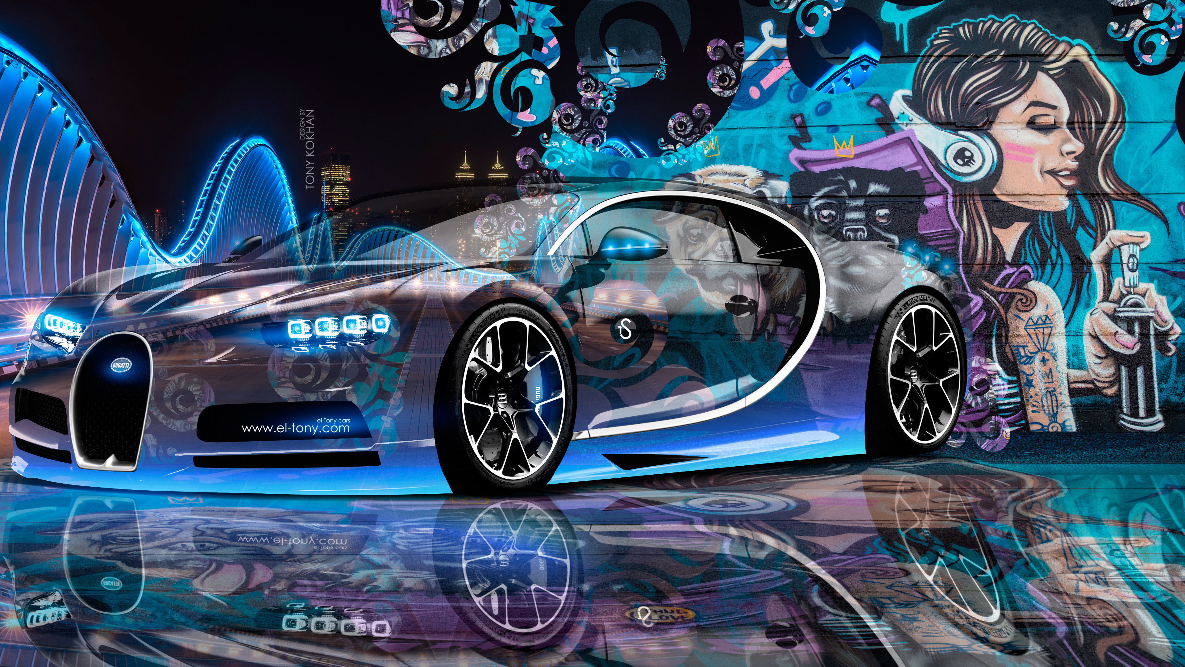 Обои авто, спорткар, городской автомобиль, граффити спорт, технологии в разрешении 3840x2160