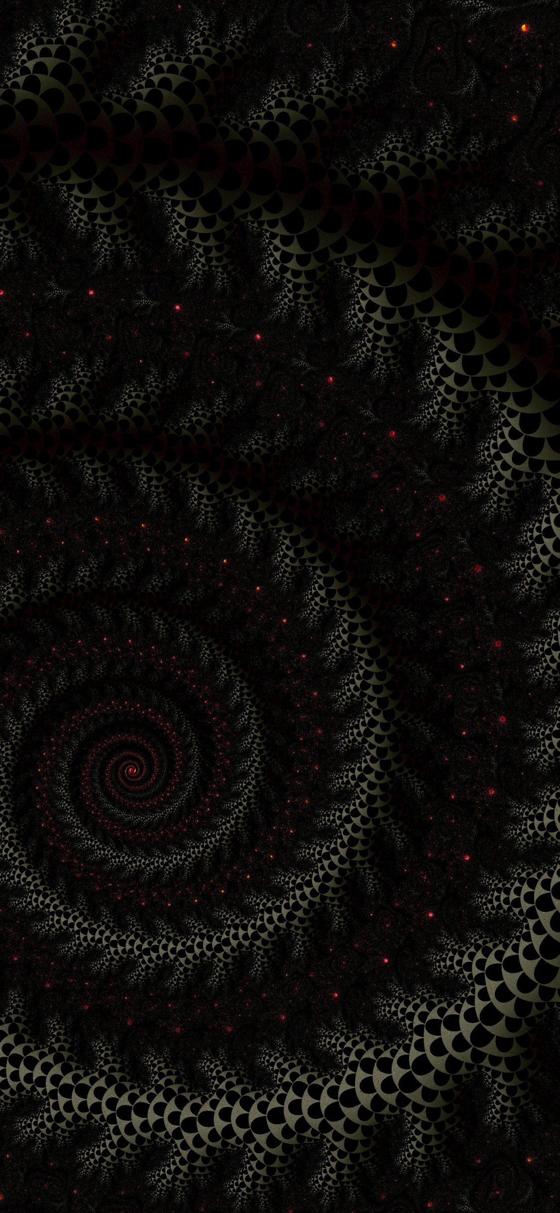 Обои фрактал, фрактальное искусство, спираль, узор, черный в разрешении 1125x2436