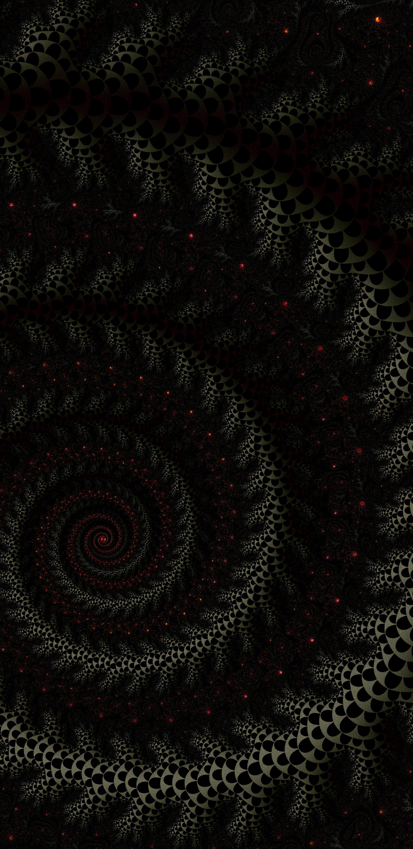 Обои фрактал, фрактальное искусство, спираль, узор, черный в разрешении 1440x2960