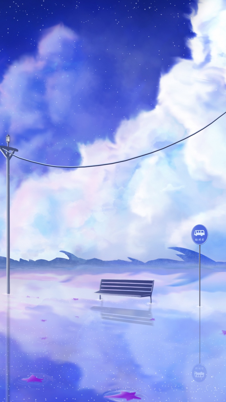 Обои синий, облако, пурпур, Фиолетовый, акварельные краски в разрешении 720x1280