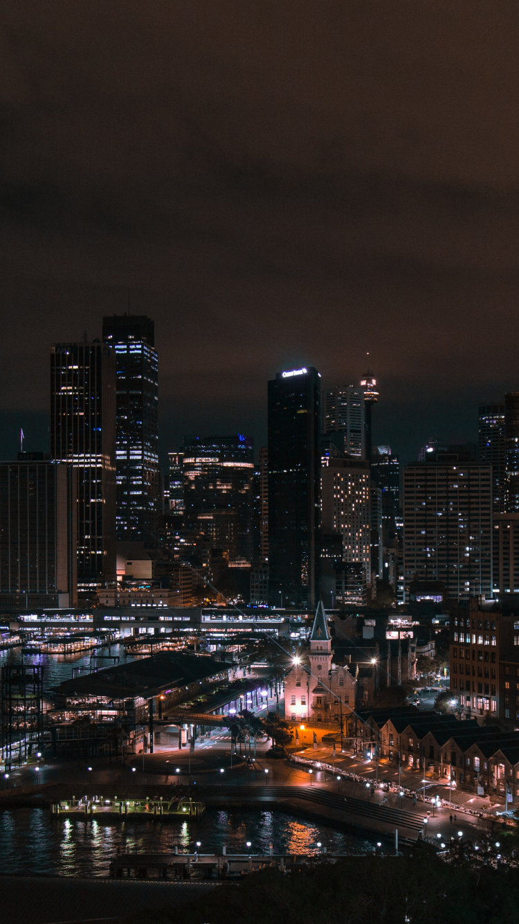 Обои город, городской пейзаж, метрополия, городской район, ночь в разрешении 750x1334