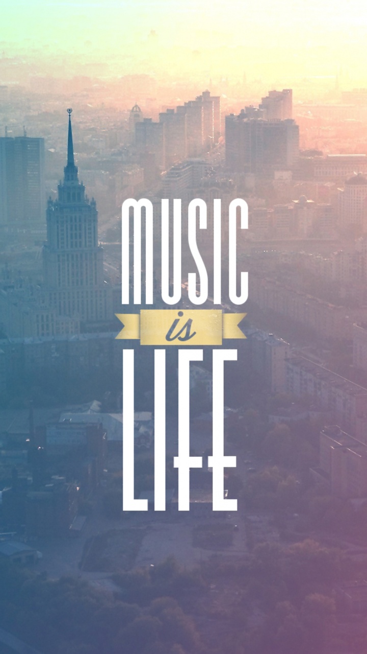 Обои атмосфера, небоскреб, город, музыка, небо в разрешении 720x1280