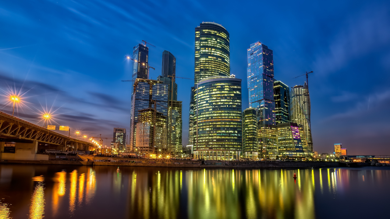 Обои Москва, городской пейзаж, город, отражение, линия горизонта в разрешении 1280x720