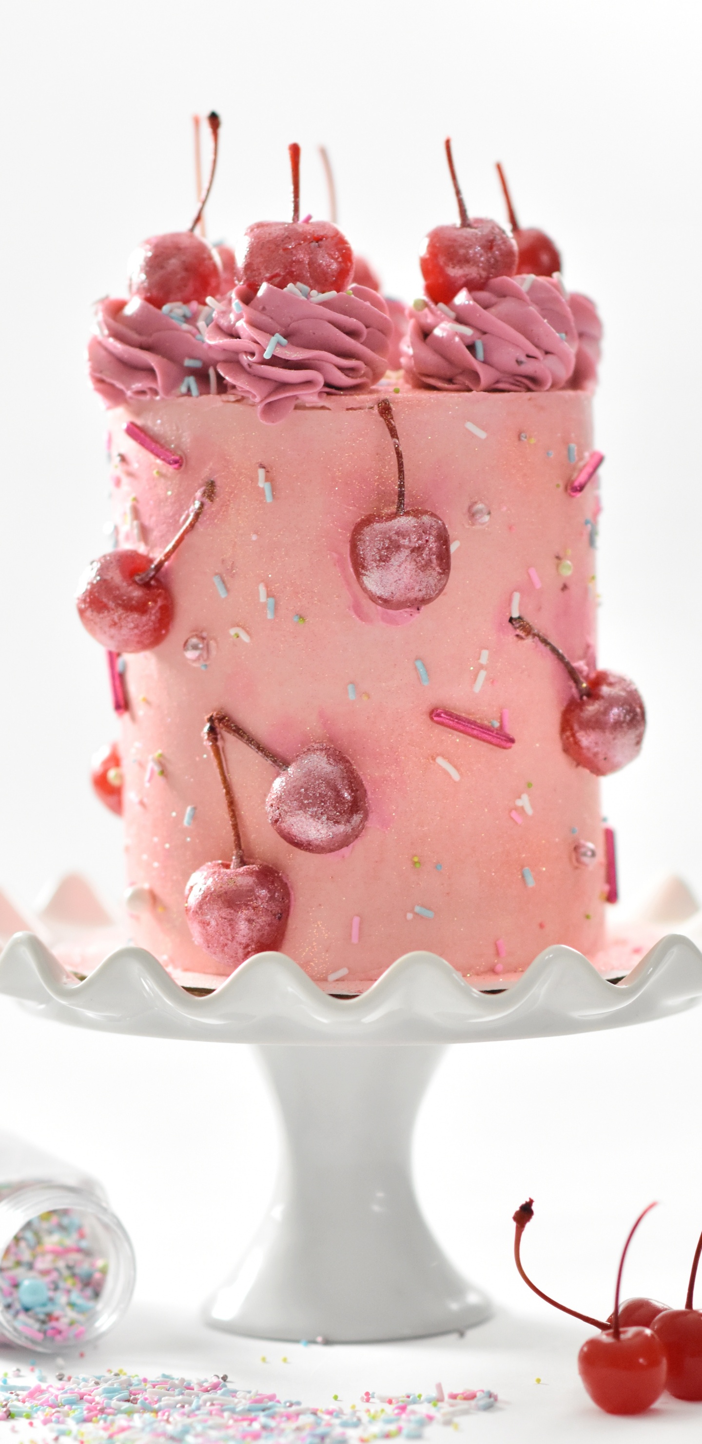 Обои торт украшение, розовый, пища, масляный крем, замороженный десерт в разрешении 1440x2960