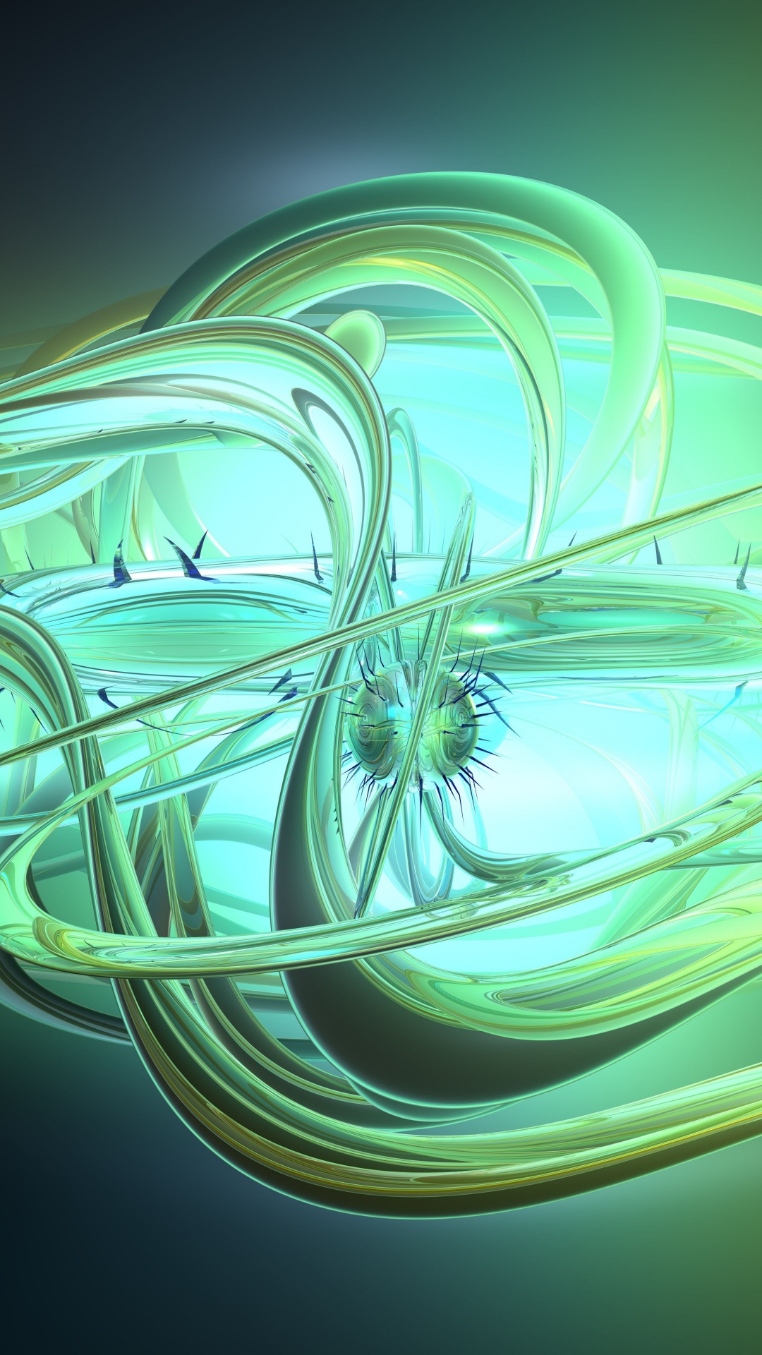 Обои зеленый, фрактальное искусство, графика, линия, круг в разрешении 1080x1920