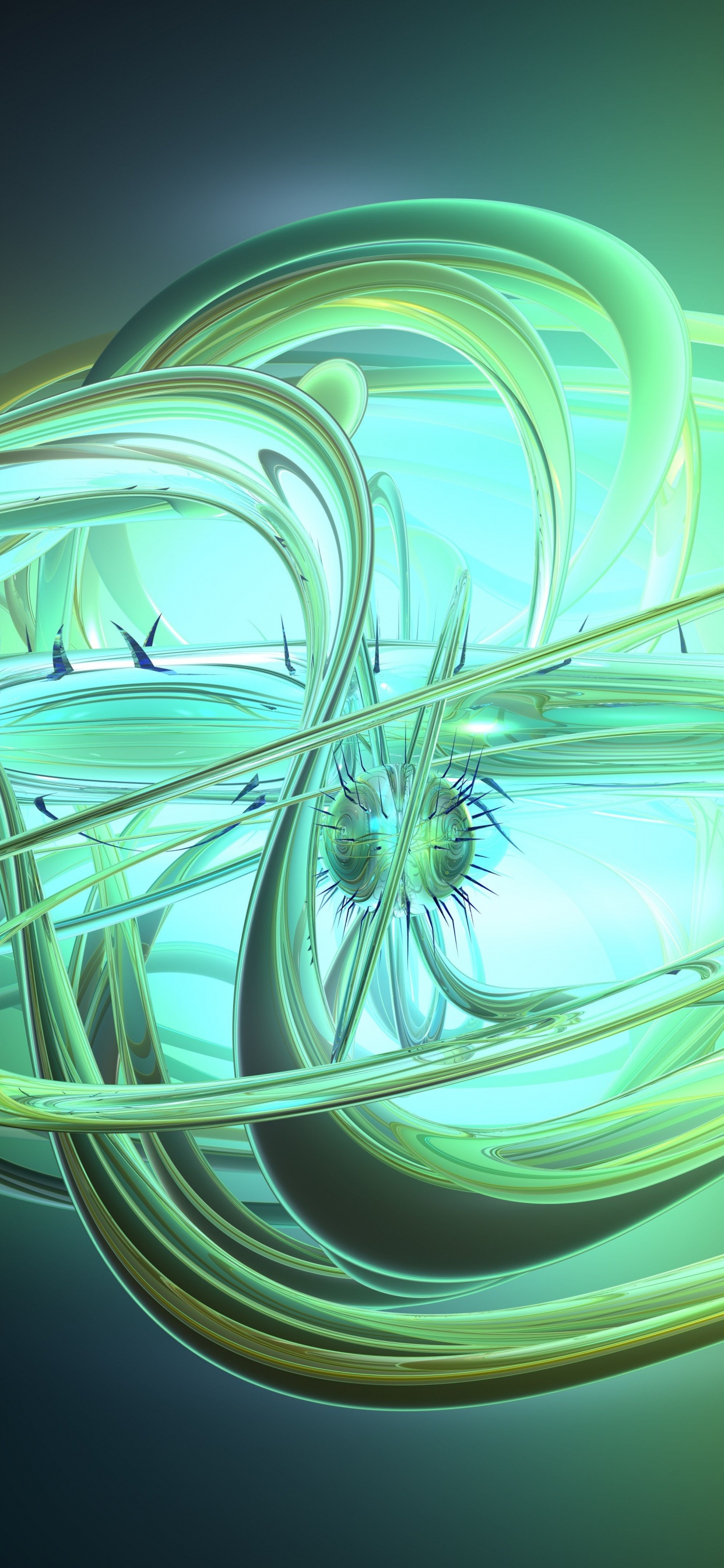 Обои зеленый, фрактальное искусство, графика, линия, круг в разрешении 1242x2688