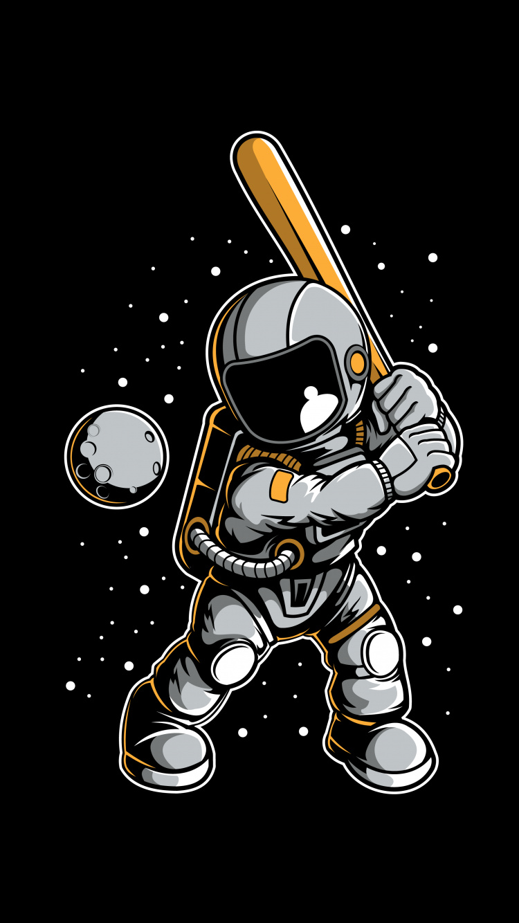 Обои мультфильм космонавт бейсбол, бейсбол, мультфильм, рисование, арт в разрешении 750x1334