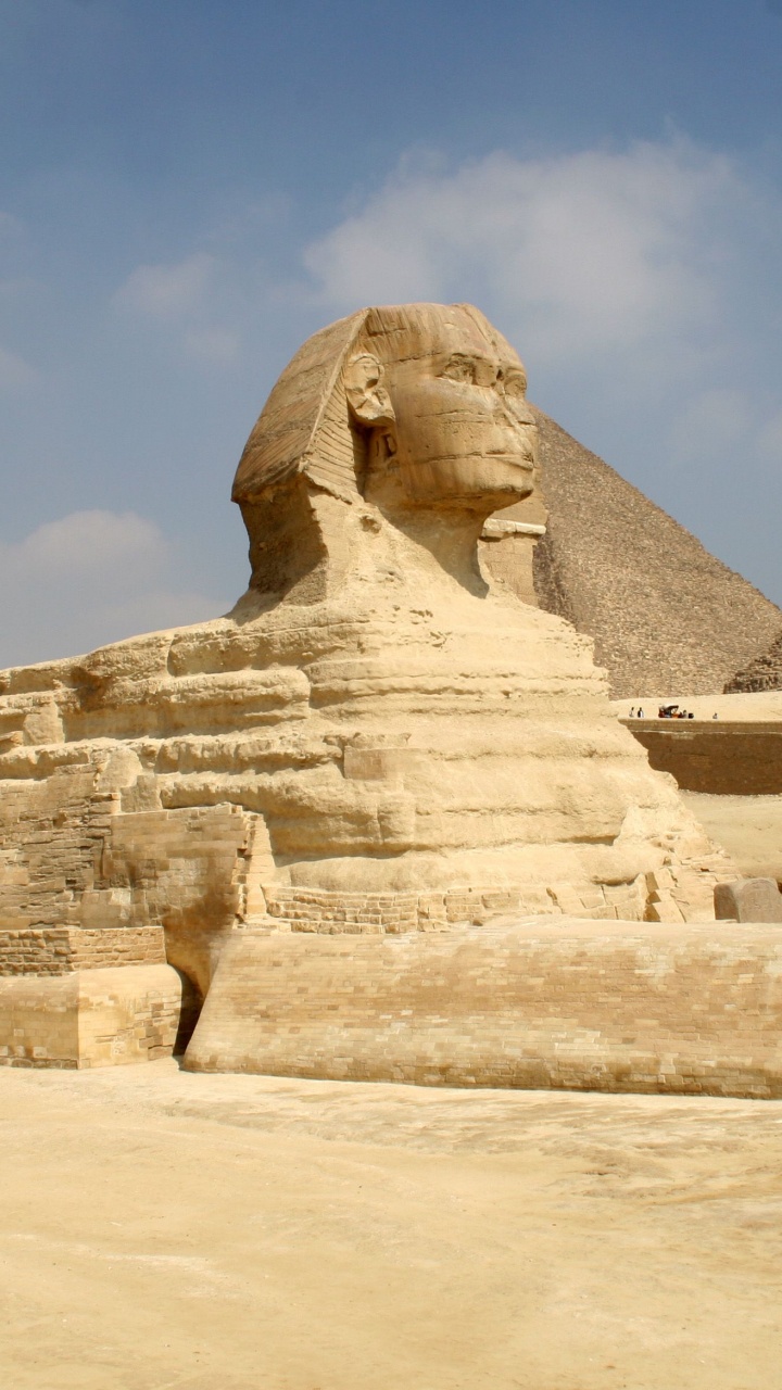 Обои Великий Сфинкс Гизы, древняя история, историческое место, археологический памятник, погребальный храм в разрешении 720x1280