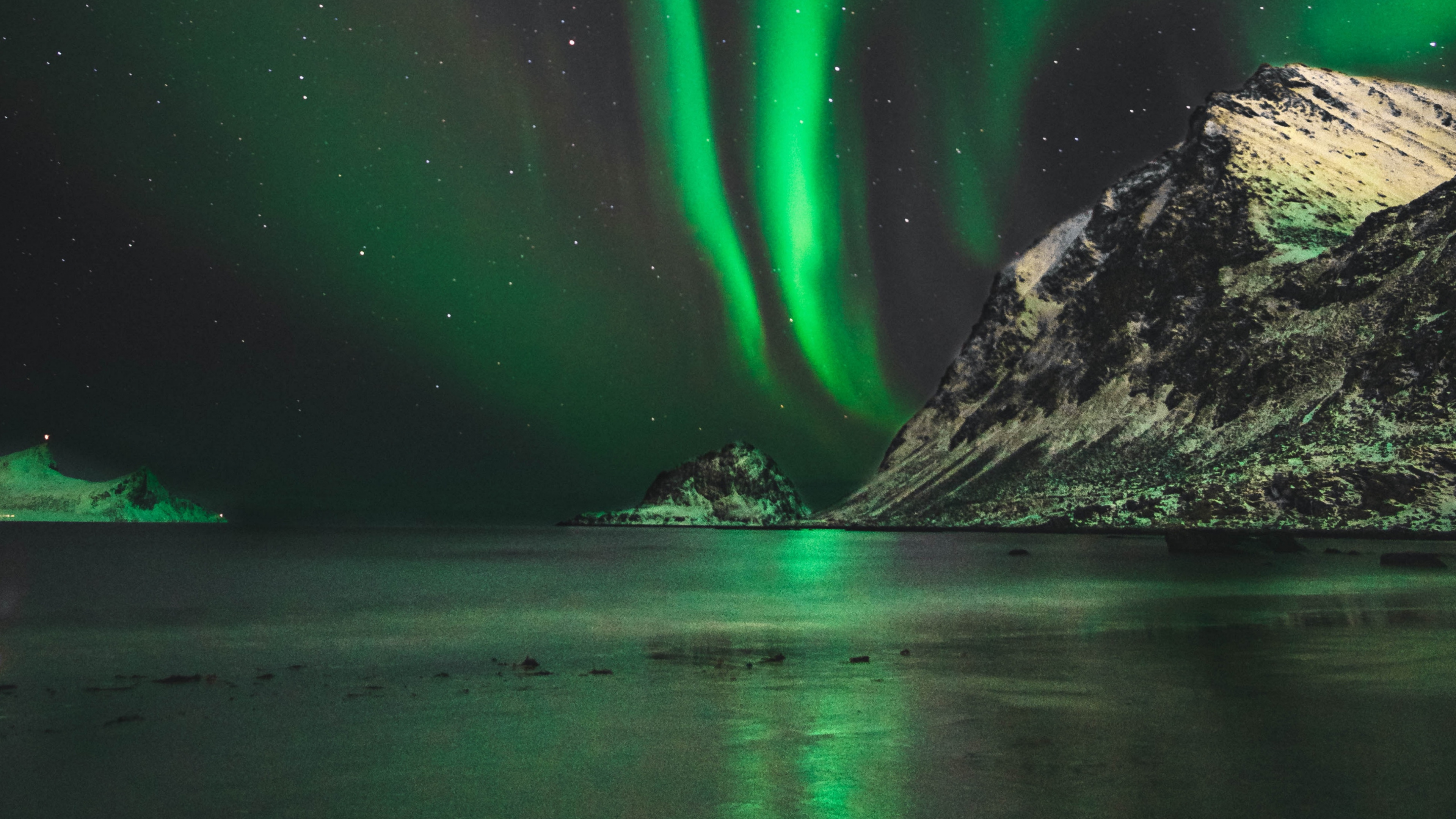 Обои Аврора, природа, зеленый, свет, атмосфера в разрешении 3840x2160