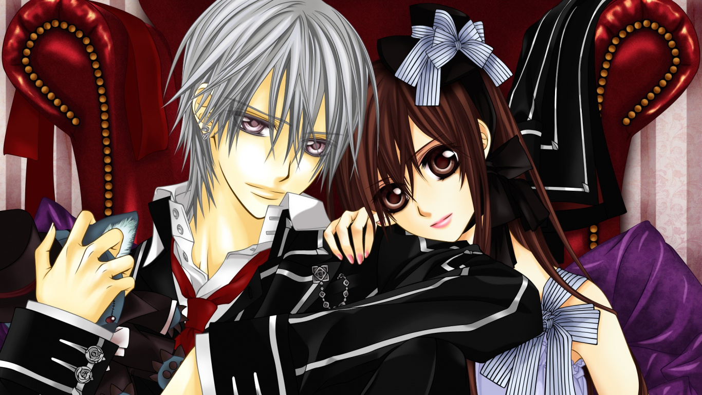 Обои канаме куран, Зеро кирю, Юки кросс, рыцарь вампир, аниме в разрешении 1366x768