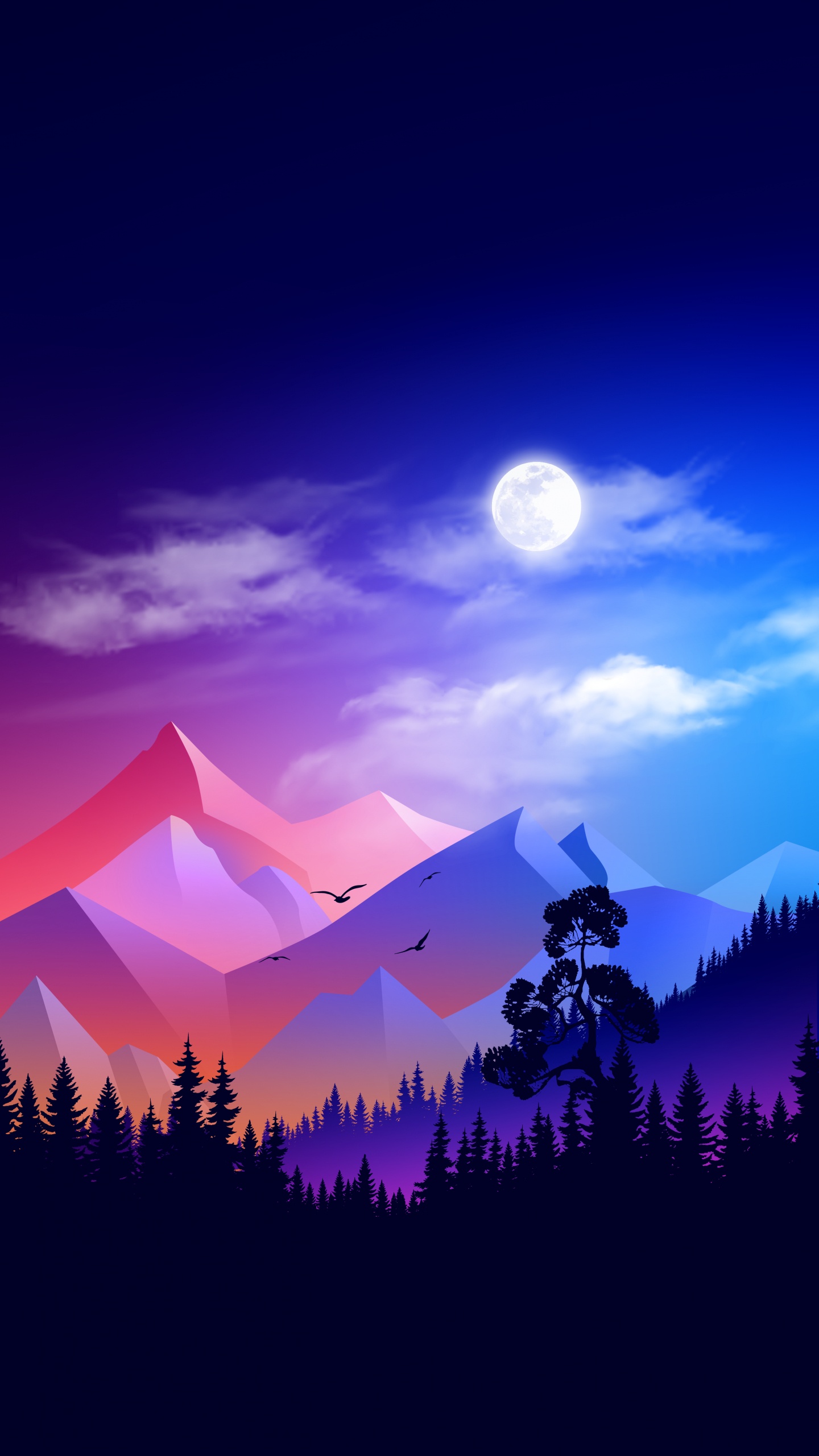 Обои рисование, облако, атмосфера, гора, луна в разрешении 1440x2560