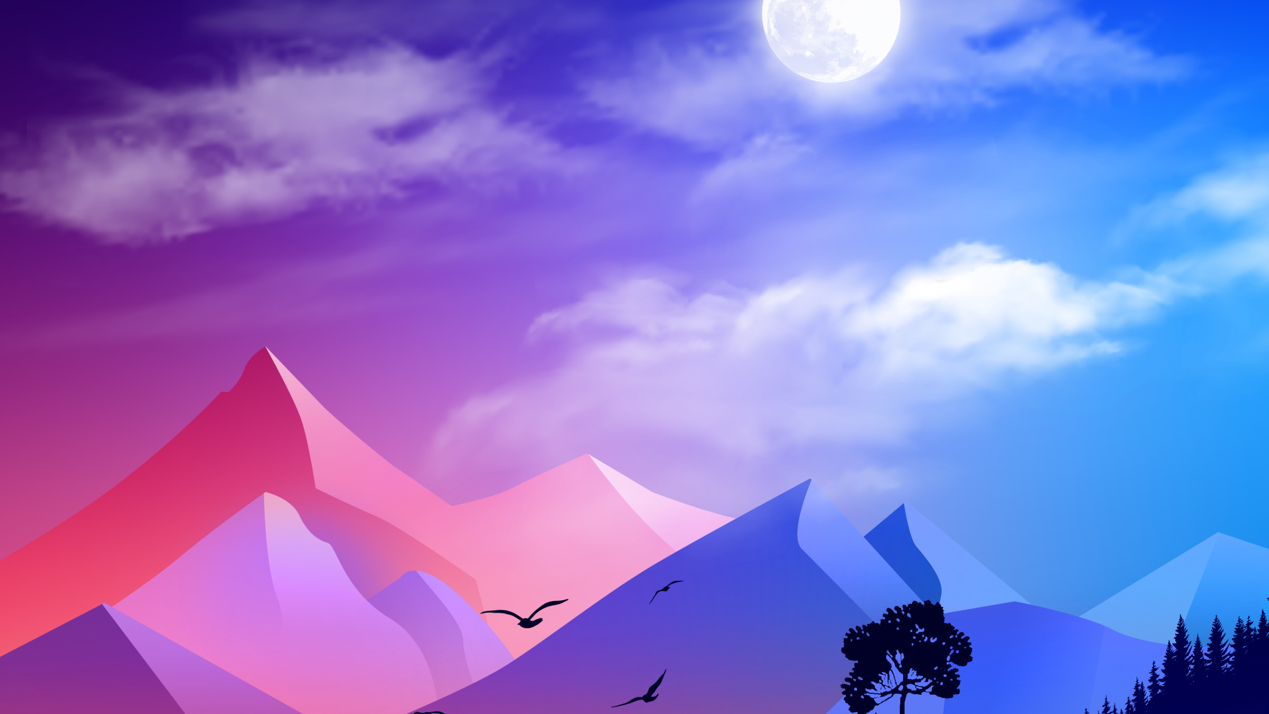 Обои рисование, облако, атмосфера, гора, луна в разрешении 2560x1440