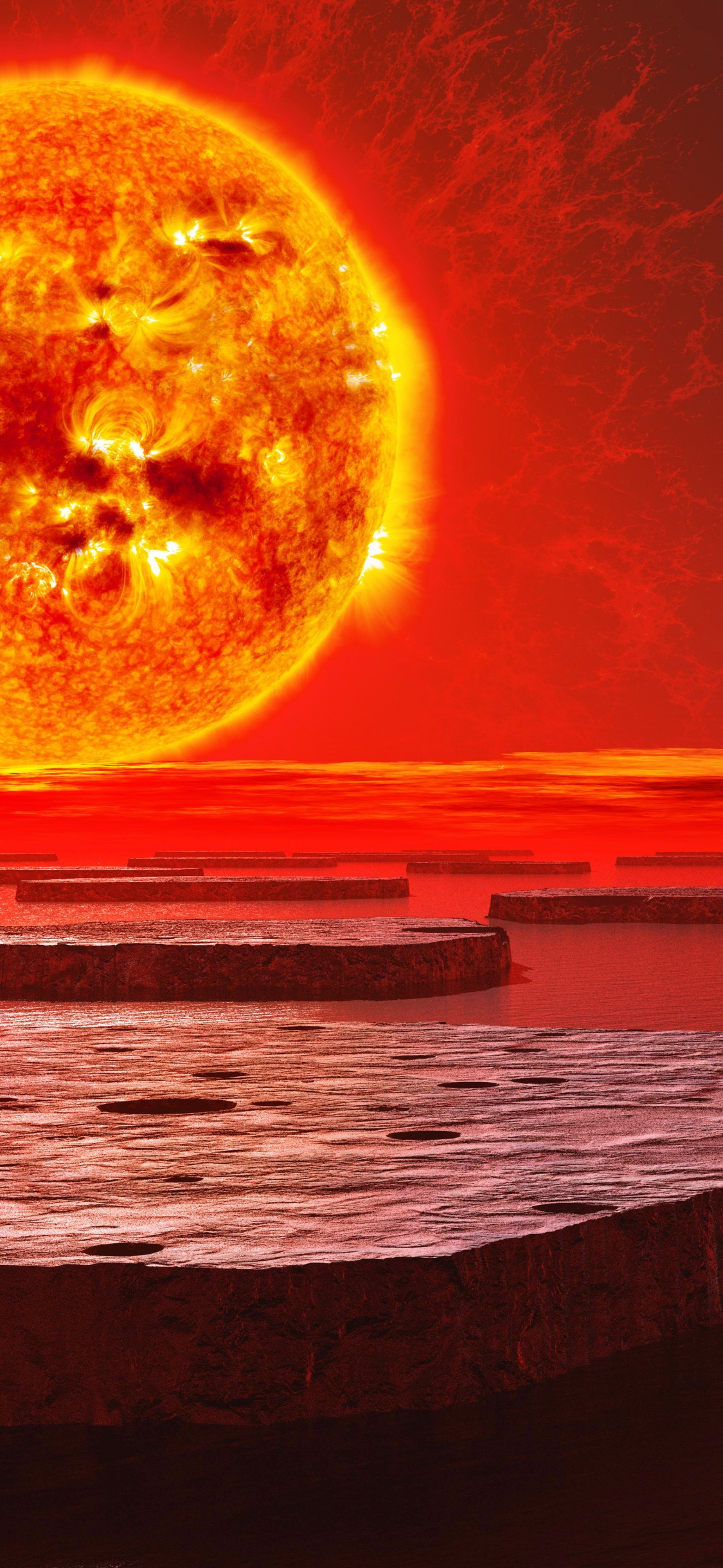 Обои планета, горизонт, астрономический объект, луна, атмосфера в разрешении 1125x2436