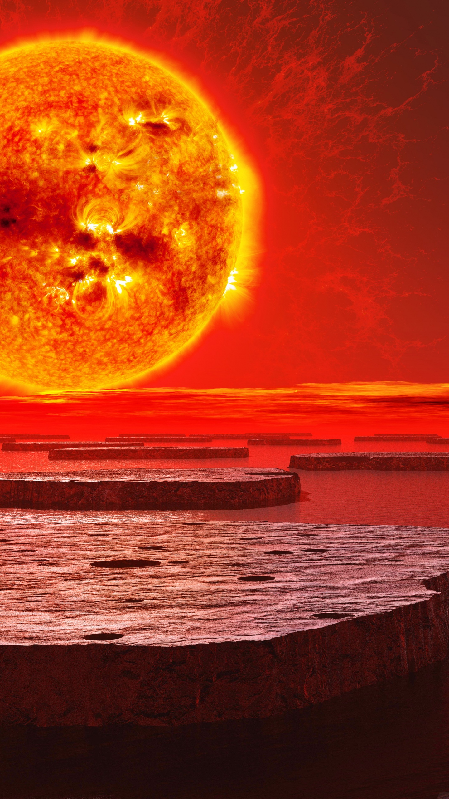 Обои планета, горизонт, астрономический объект, луна, атмосфера в разрешении 1440x2560