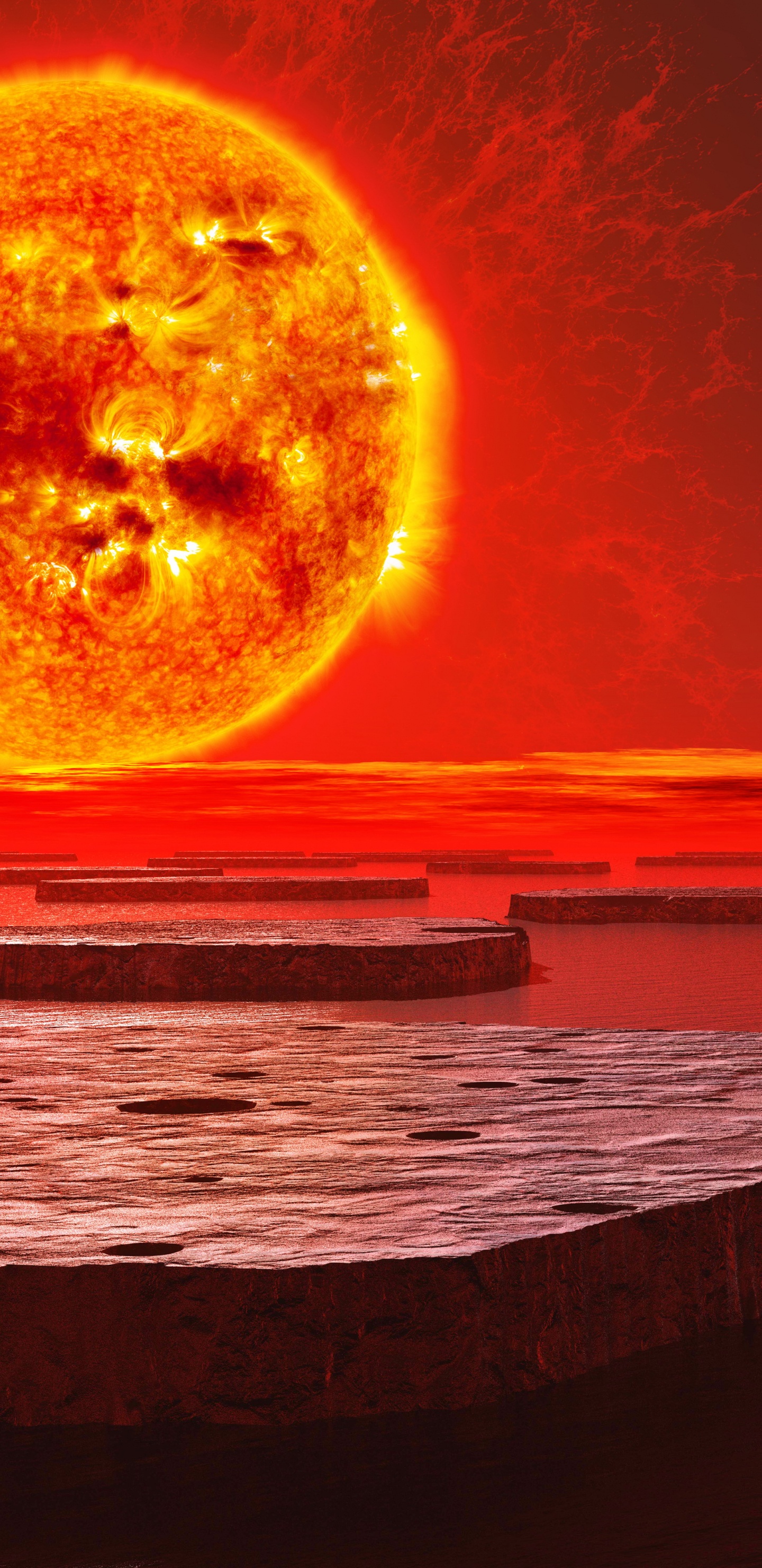 Обои планета, горизонт, астрономический объект, луна, атмосфера в разрешении 1440x2960