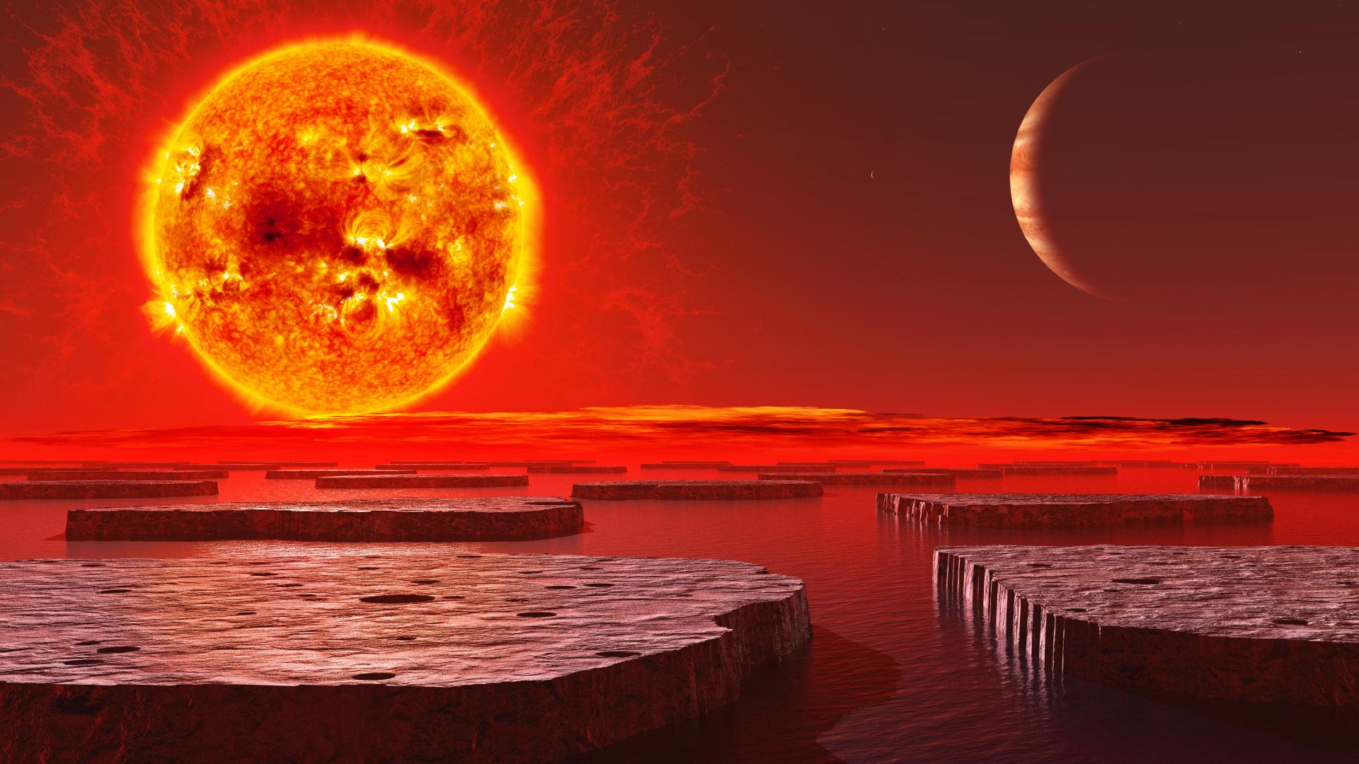 Обои планета, горизонт, астрономический объект, луна, атмосфера в разрешении 1920x1080