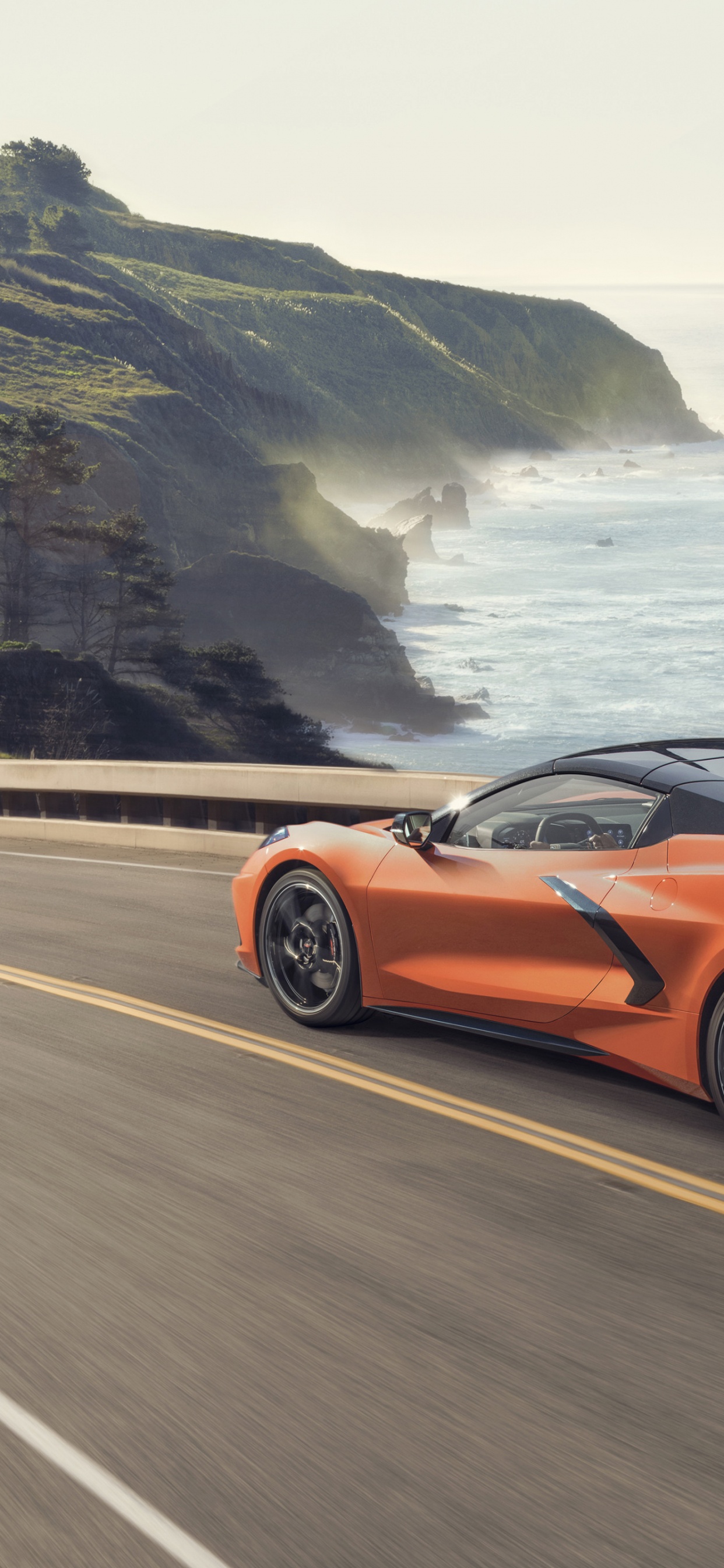 Обои corvette c8 кабриолет, спорткар, Chevrolet Corvette кабриолет 2020, легковые автомобили, Шевроле в разрешении 1242x2688