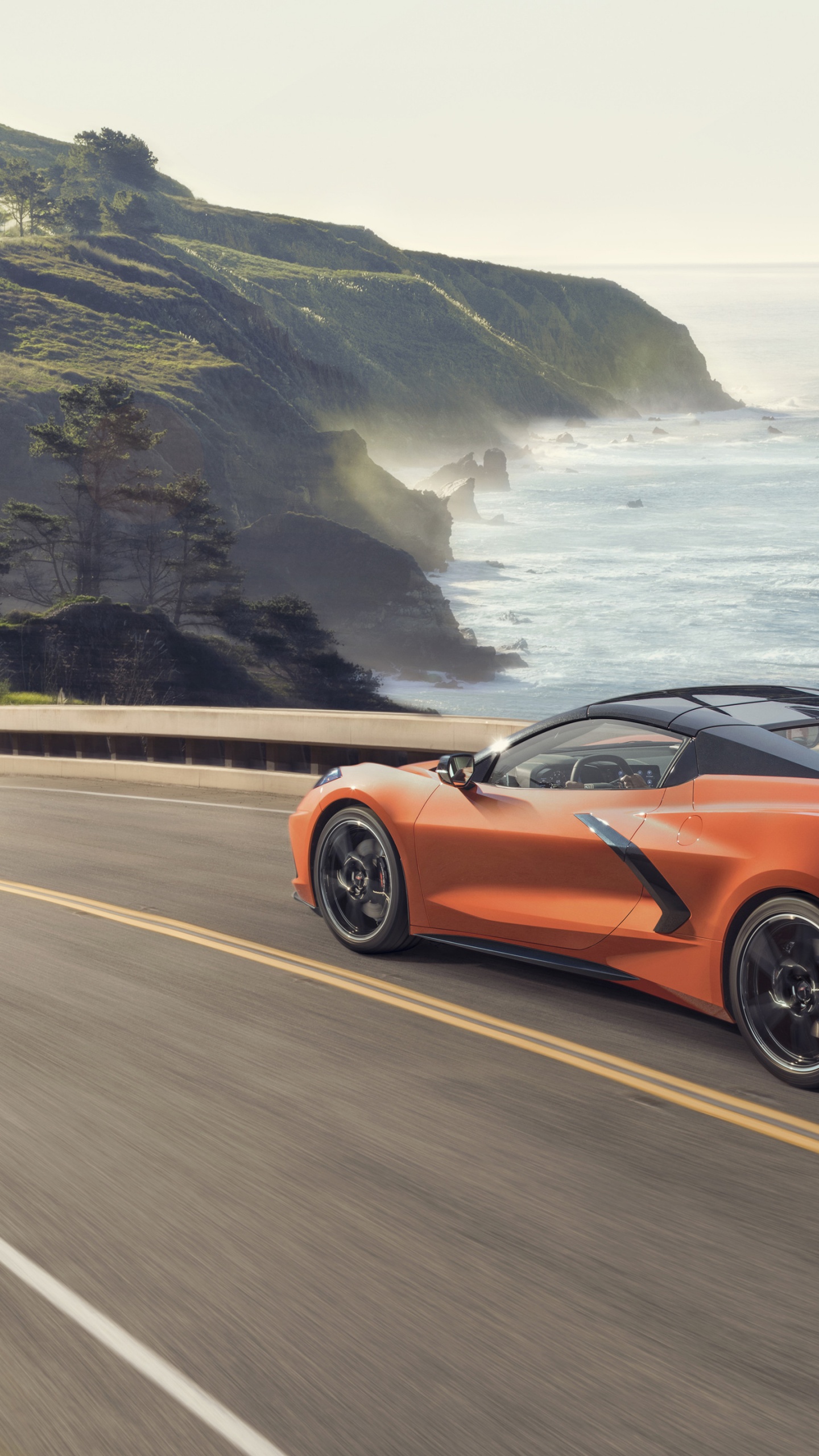 Обои corvette c8 кабриолет, спорткар, Chevrolet Corvette кабриолет 2020, легковые автомобили, Шевроле в разрешении 1440x2560