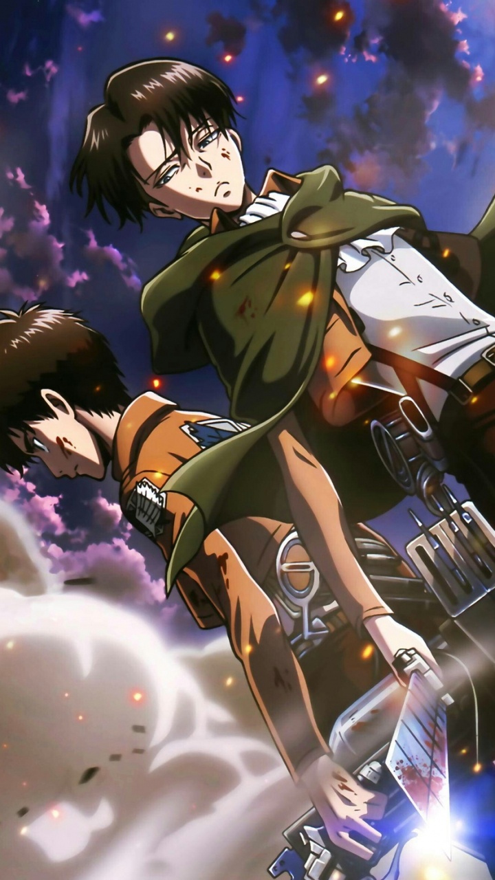 Обои эрен йегер, Леви, Микаса Акерман, нападение на титан, аниме в разрешении 720x1280