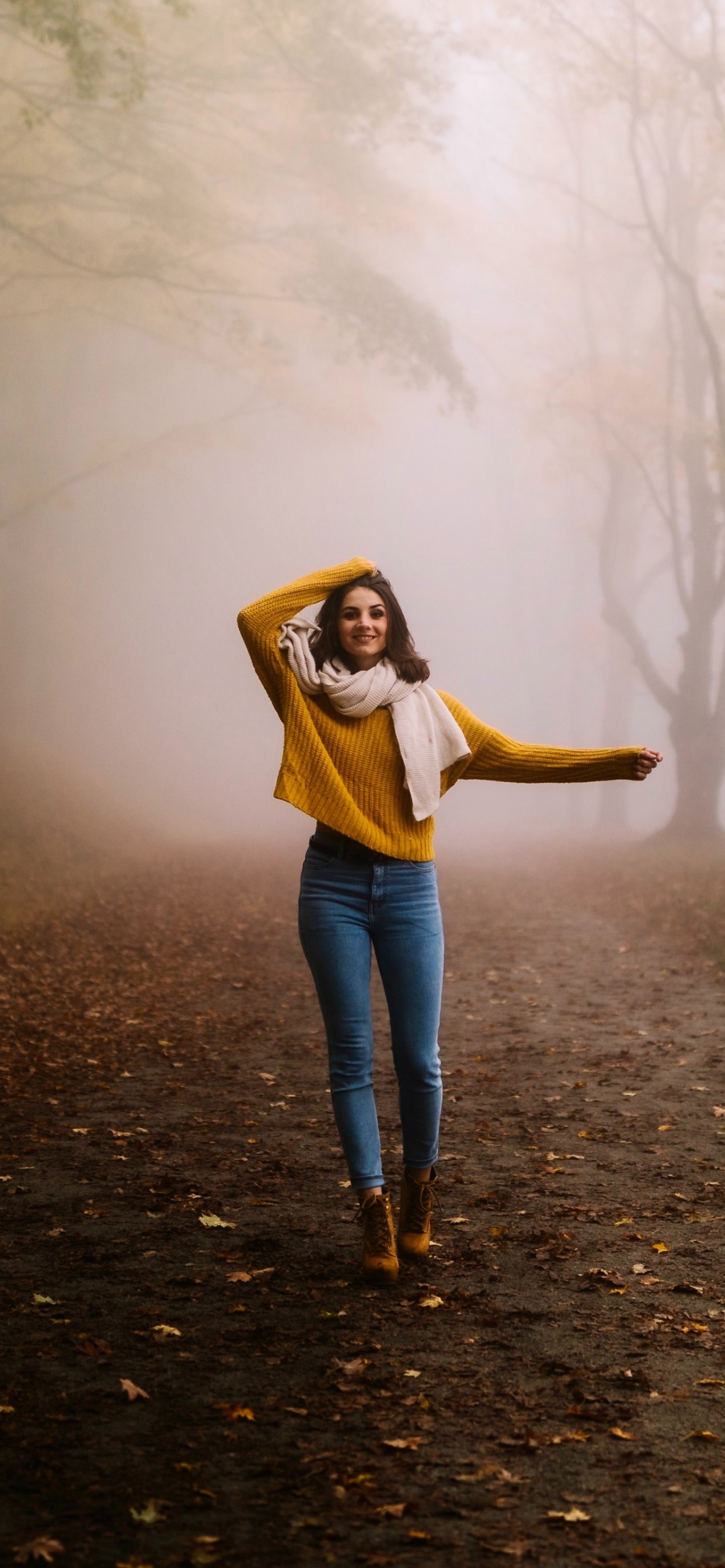 Обои дорожный туман, растение, атмосфера, Люди в природе, природный ландшафт в разрешении 1242x2688