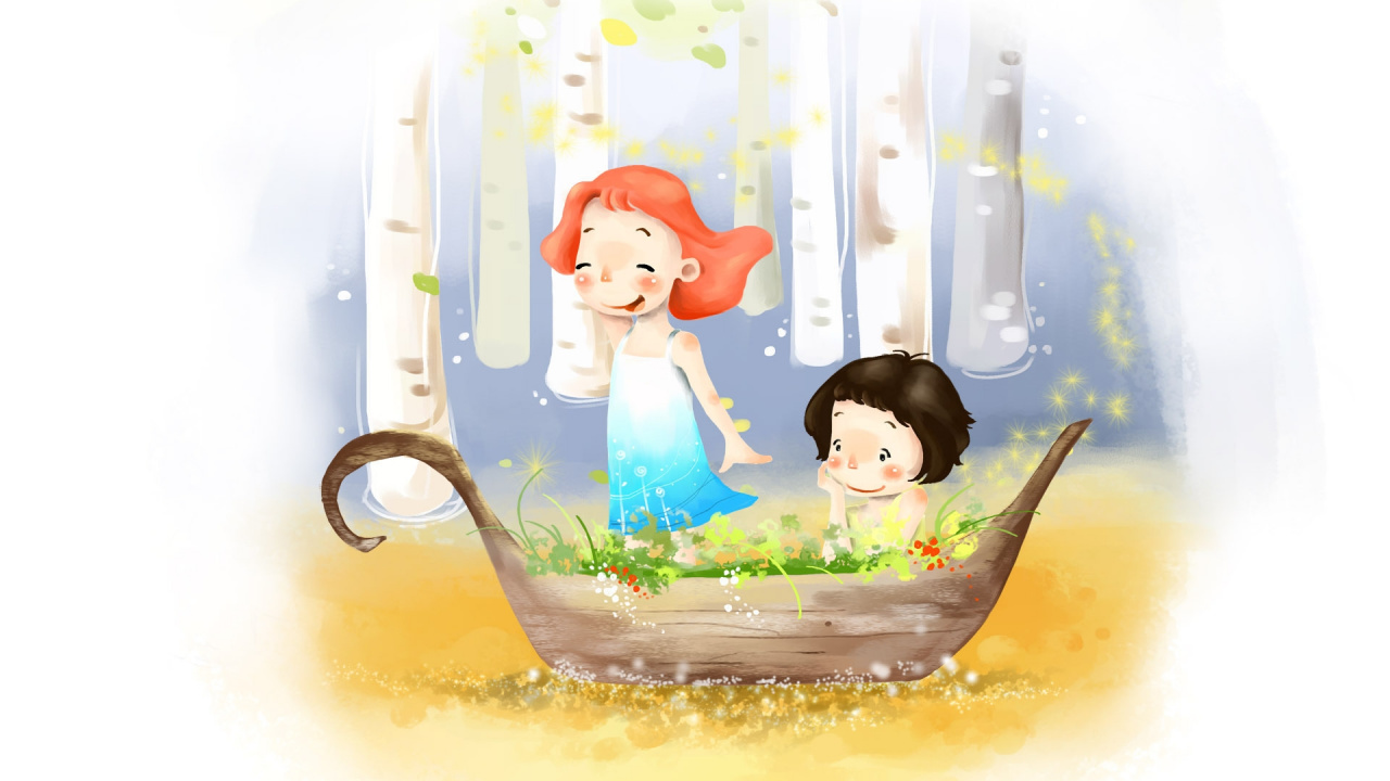 Обои иллюстрация, ребенок, желтый, малыш, девушка в разрешении 1280x720