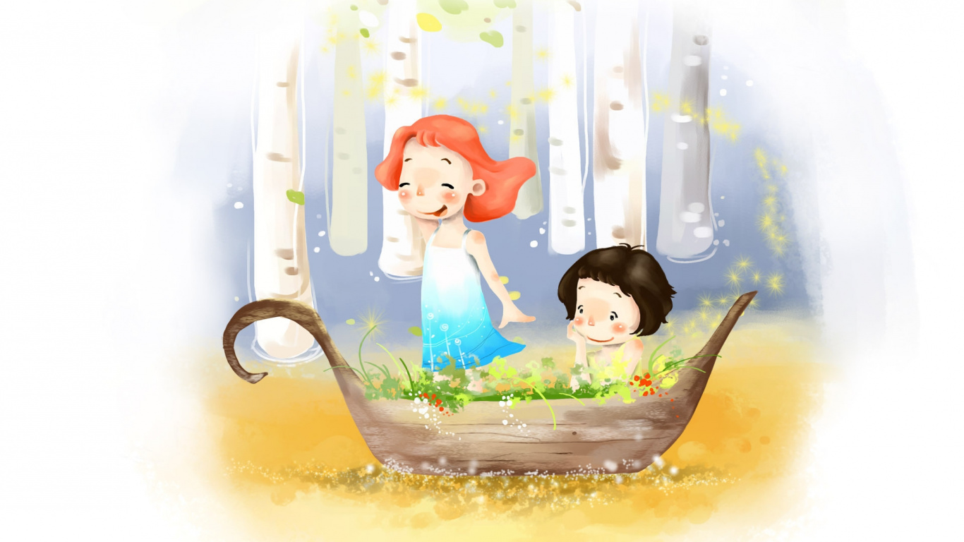 Обои иллюстрация, ребенок, желтый, малыш, девушка в разрешении 1366x768