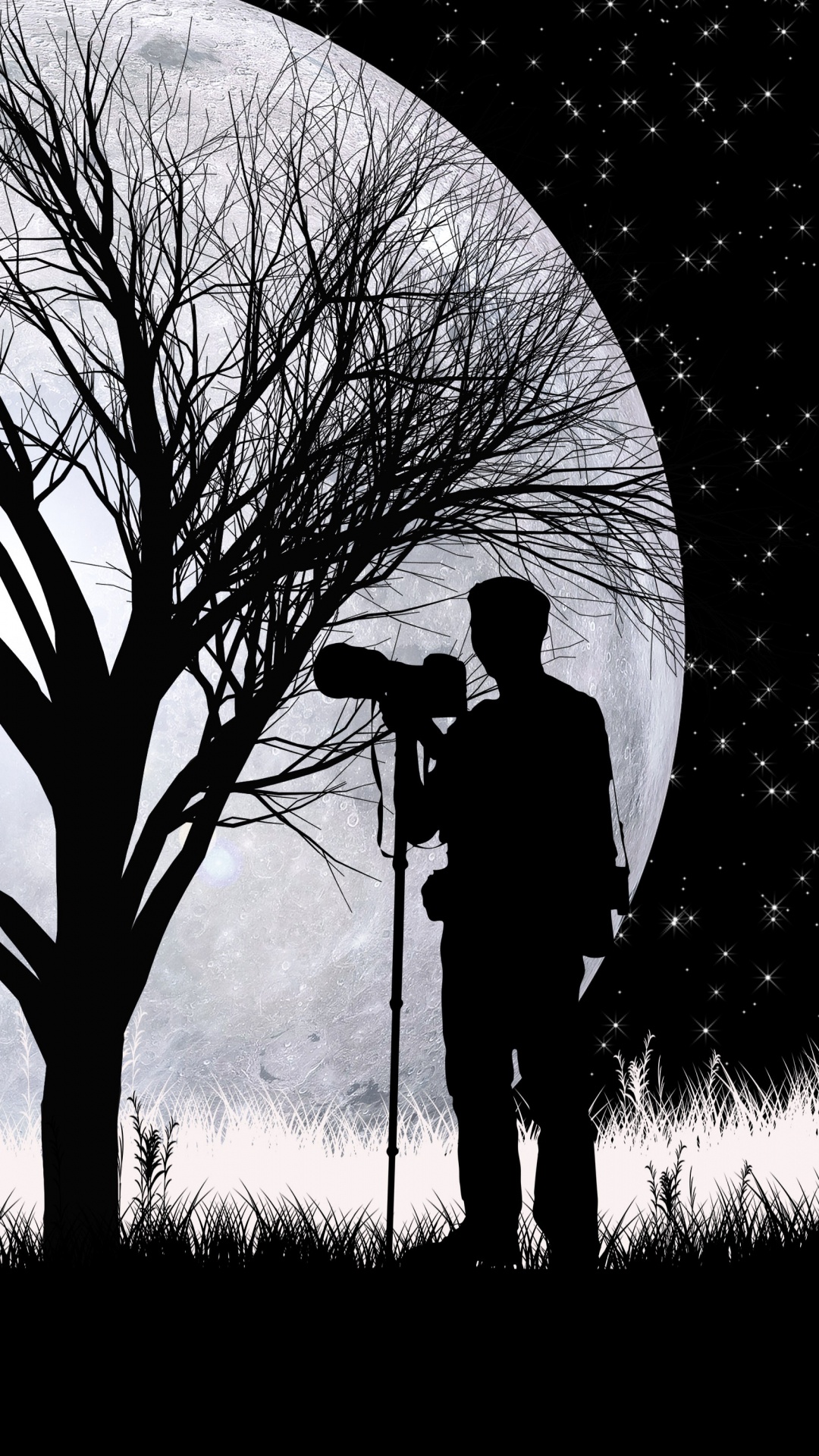 Обои волк, силуэт, луна, арт, дерево в разрешении 1080x1920