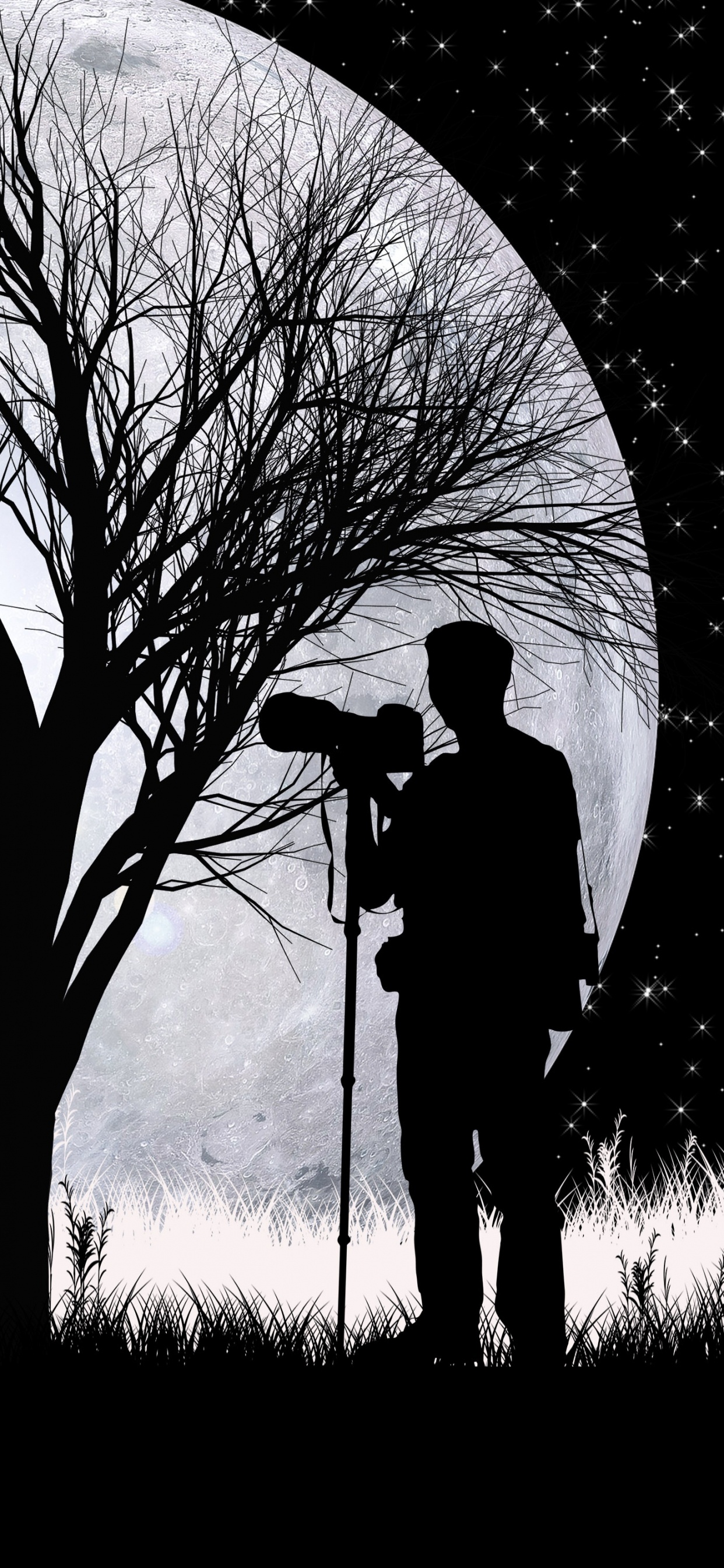 Обои волк, силуэт, луна, арт, дерево в разрешении 1242x2688