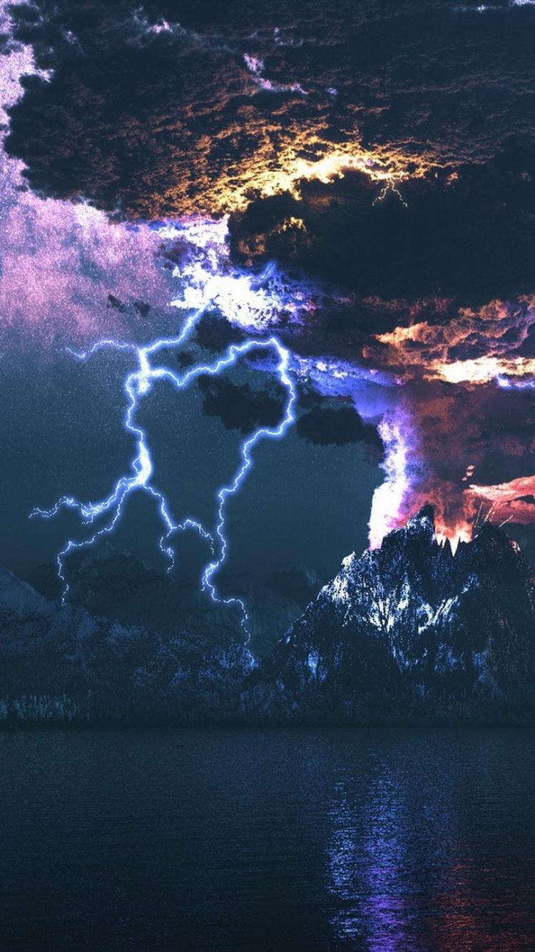 Обои молния, Гроза, облако, вулкан, вода в разрешении 750x1334