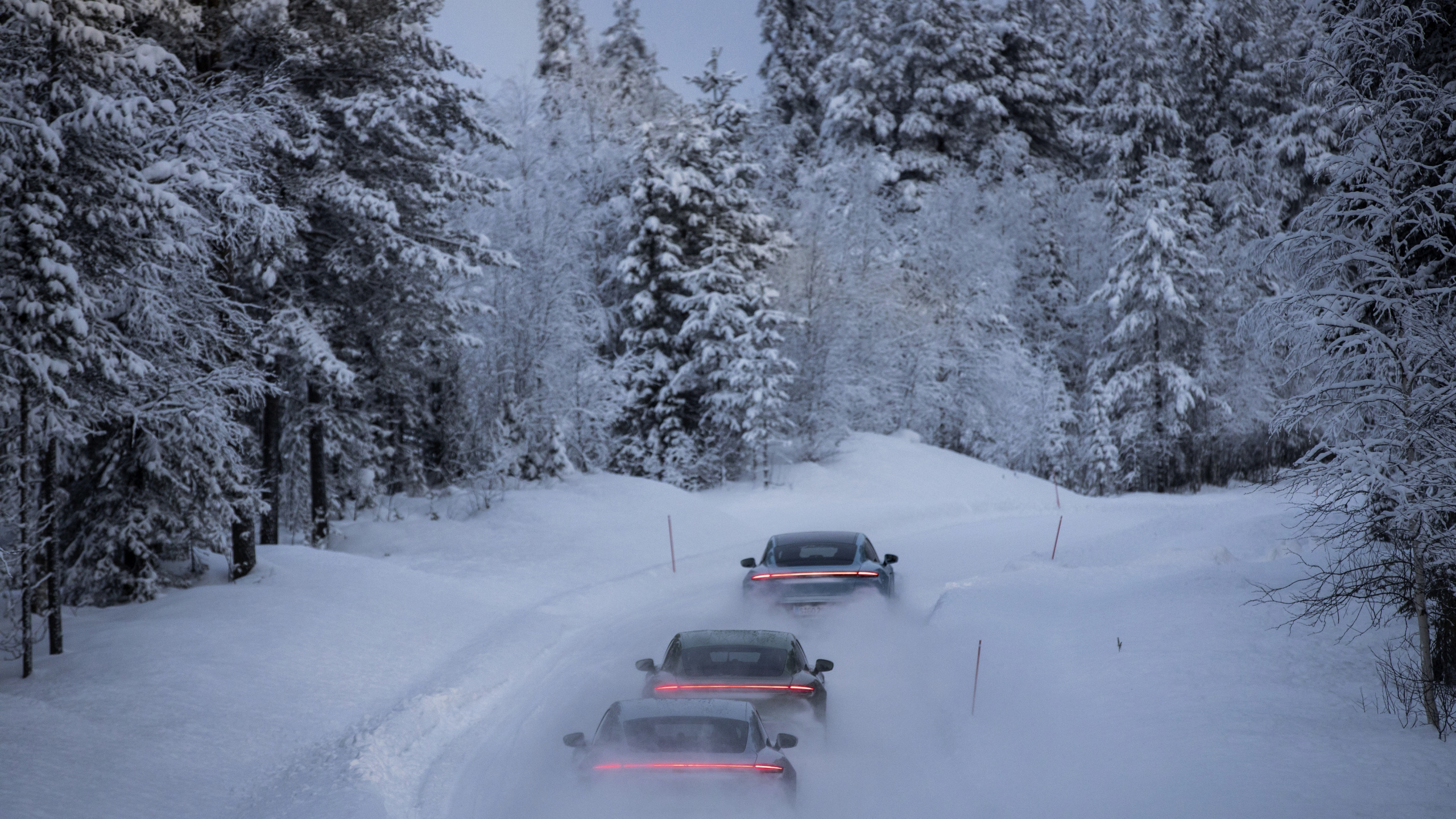 Обои снег, Порше, Порше taycan, шина, колесо в разрешении 2560x1440