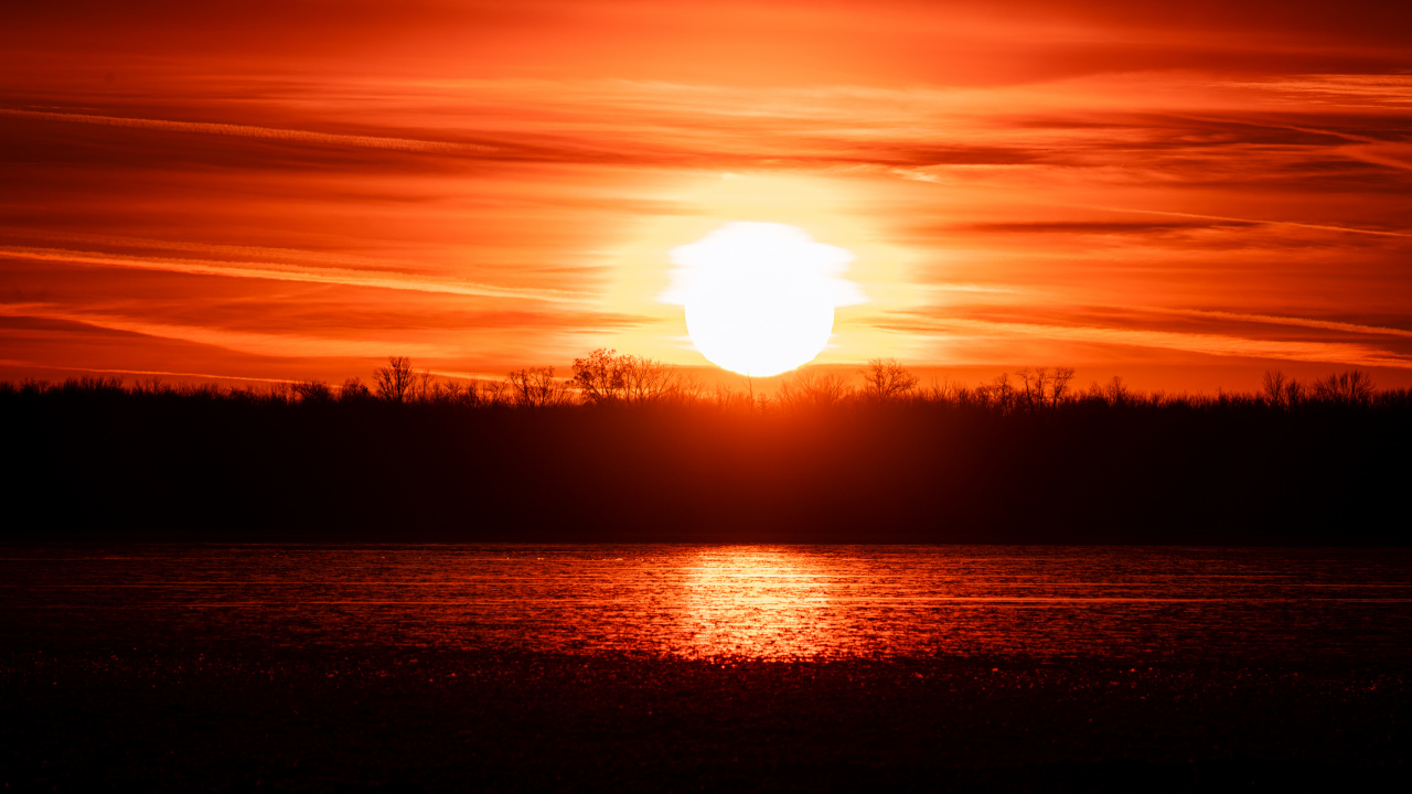 Обои восход солнца, послесвечение, закат, вечер, красный цвет в разрешении 1280x720
