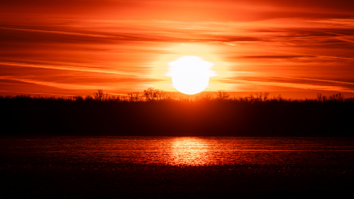 Обои восход солнца, послесвечение, закат, вечер, красный цвет в разрешении 1366x768