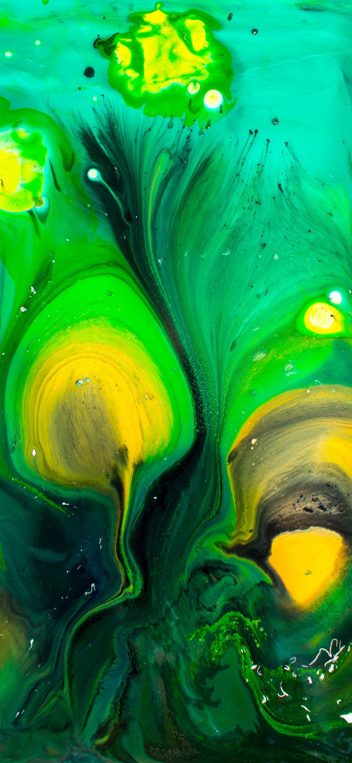 Обои абстрактное искусство, живопись, арт, зеленый, вода в разрешении 1125x2436