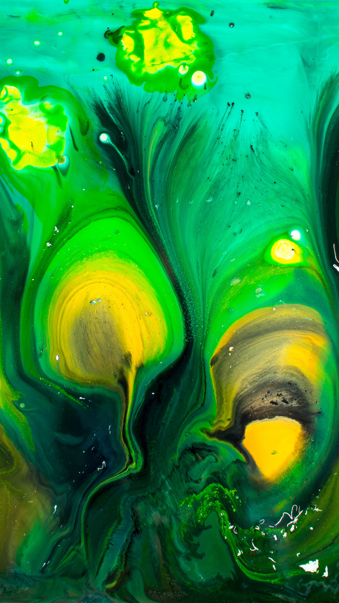 Обои абстрактное искусство, живопись, арт, зеленый, вода в разрешении 1440x2560
