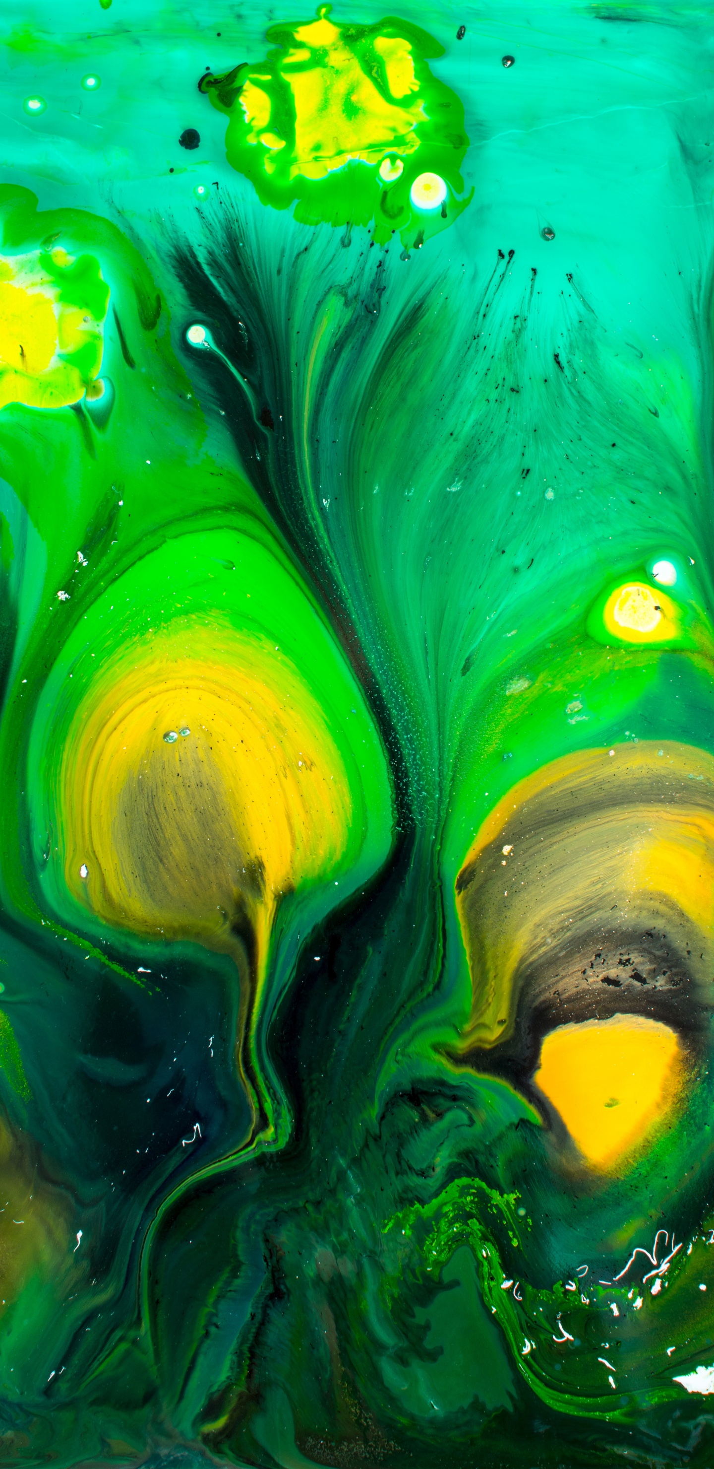 Обои абстрактное искусство, живопись, арт, зеленый, вода в разрешении 1440x2960