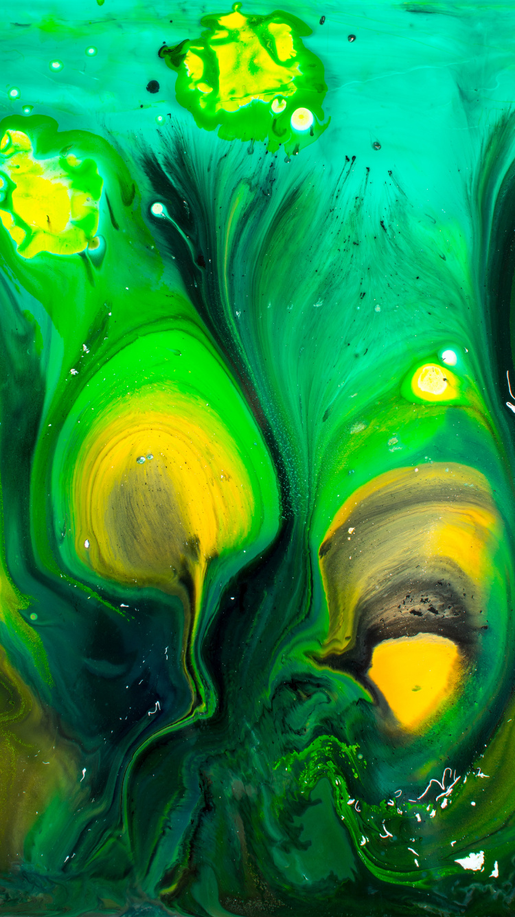 Обои абстрактное искусство, живопись, арт, зеленый, вода в разрешении 750x1334